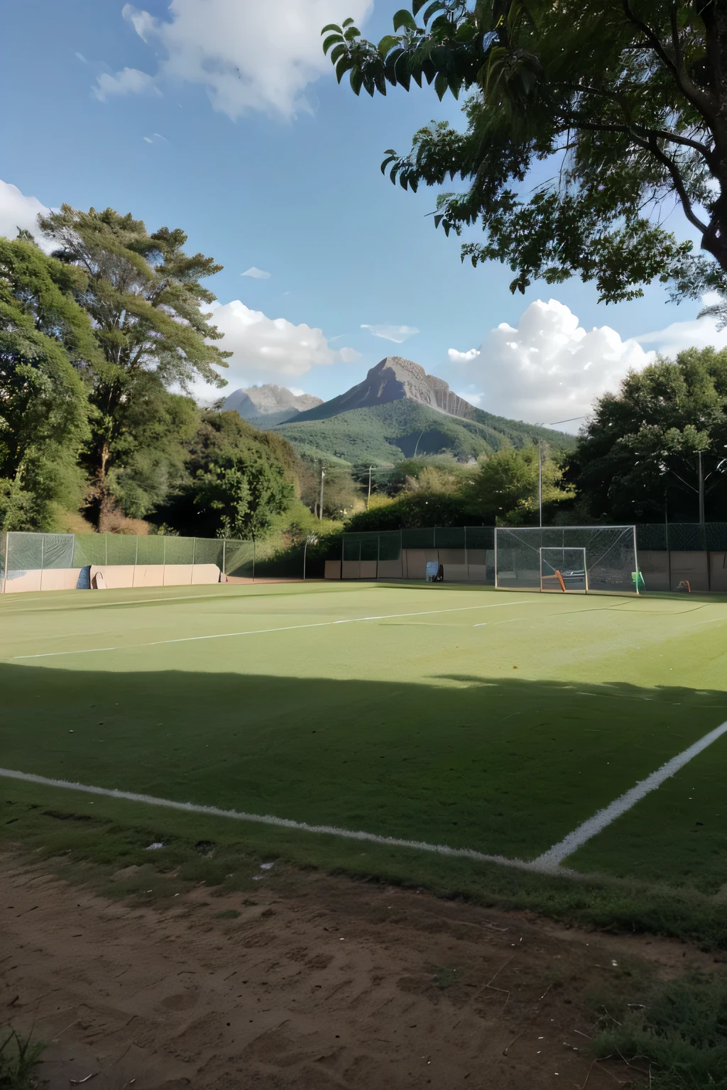 Soccer field mountain tropical top centered
