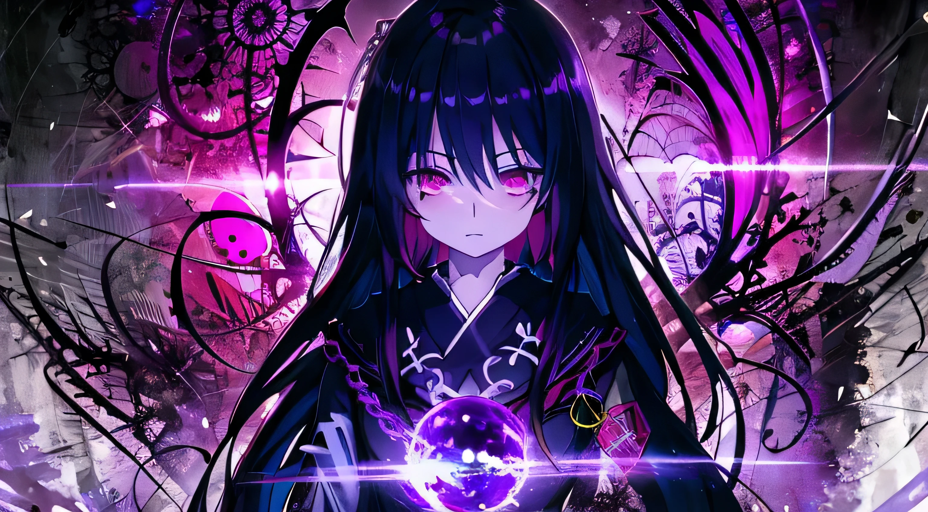 anime com cabelo preto longo segurando uma bola roxa, Anime Wallpaper 4k, 4k anime wallpapers, estilo anime 4K, Anime Art Wallpaper 4K, Anime Art Wallpaper 4K, Anime Art Wallpaper 8K, Papel de parede anime 4k, hd Anime Wallaper, Anime Wallaper, gothic maiden anime girl, Anime Wallpaper, estilo anime. 8k