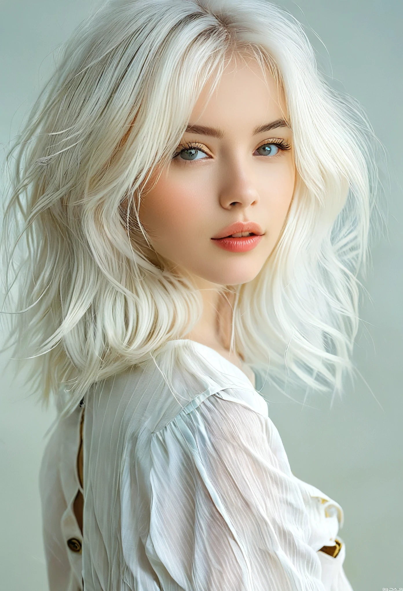 bellissima, 1girl, solo focus, white hair