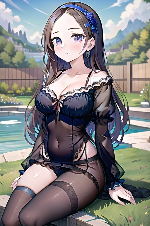 une femme, Mona Lisa, sexy, 25 ans, HD, masterpiece, In a meadow, debout, sexy, lingerie renaissance, dans un onsen