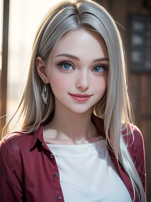 (best quality, 8k, photorealistic:1.5), (solo, one girl:1.5),(shine a bright light on women),(ultimate beautiful girl),(shiny skin),(oily skin),(Silver Ash Hair:1.3),(long hair:1.3),(cool beauty:1.5),(Blush brown makeup),(use pink glossy lipstick),(big beady eyes girl:1.5),(droopy eyes girl:1.5),(Big Eyes),(healthy body),(sweet smelling girl),(virgin girl),chuuChloe,(impressive eyes),(clean girl),(cute),(relaxing time),(compassion),(impurity),(love filled),(No love experience),(teenager:1.2),(Lovely),(university student:1.5),(smile:1.5),(gentleness),(Sociable),(good at looking after),(positive),(goodness)