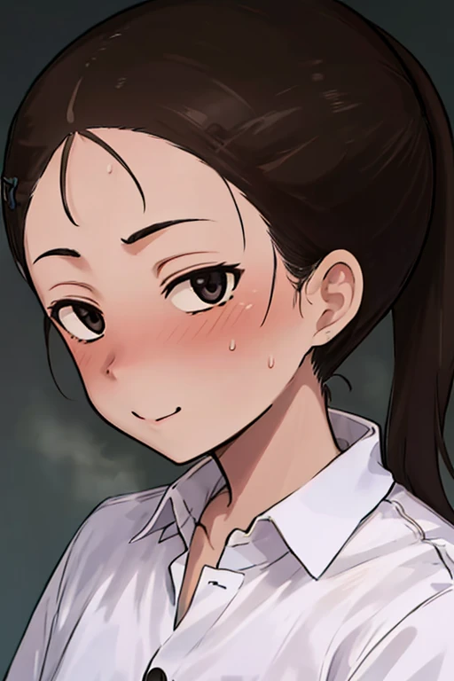kathr7nn3wt0nのクローズアップポートレート, Two-thirds view, Ultra-realistic photos, Detailed face, Simple Background, Simple shirt, Small two-ponytail hairstyle