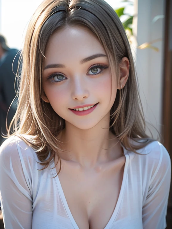 (best quality, 8k, photorealistic:1.5), (solo, one girl:1.5),(shine a bright light on women),(ultimate beautiful girl),(shiny skin),(oily skin),(Silver Ash Hair:1.3),(long hair:1.3),(cool beauty:1.5),(Blush brown makeup),(use pink glossy lipstick),(big beady eyes girl:1.5),(droopy eyes girl:1.5),(Big Eyes),(healthy body),(sweet smelling girl),(virgin girl),chuuChloe,(impressive eyes),(clean girl),(cute),(relaxing time),(compassion),(impurity),(love filled),(No love experience),(teenager:1.2),(Lovely),(university student:1.5),(smile:1.5),(gentleness),(Sociable),(good at looking after),(positive),(goodness),(sensible)