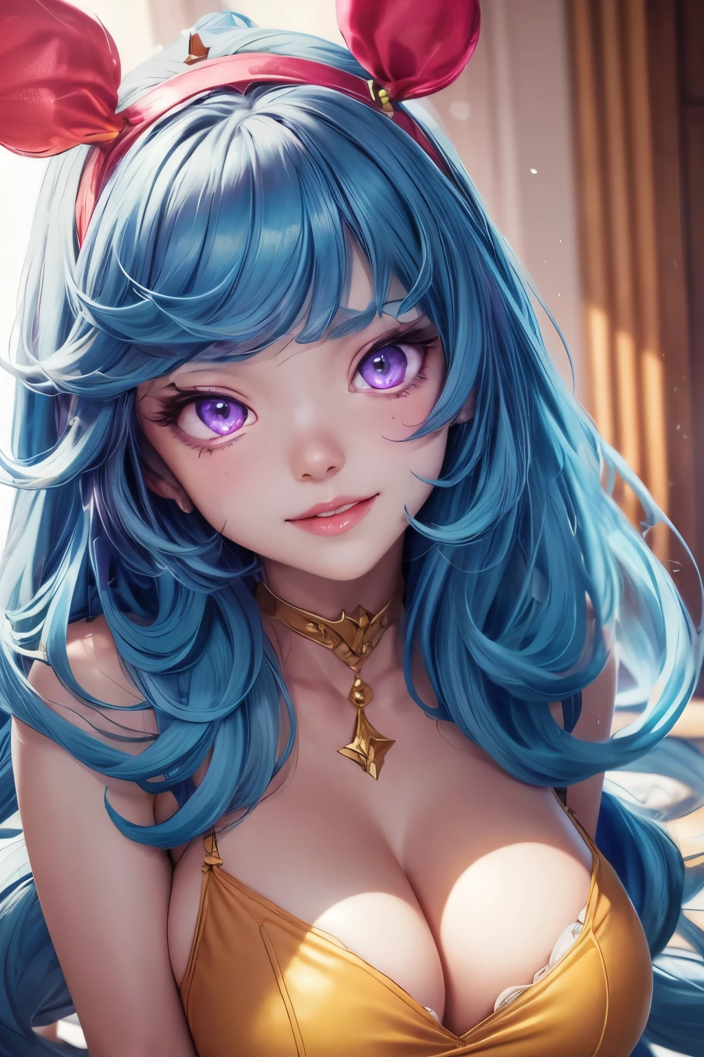 masterpiece, best quality, highres, solo, yuri, purple eyes, blue hair, hair between eyes, hairclip, Rnatin, (crown, ruined \(league of legends\)), glowing, glowing eyes, green eyes, scavenger junkyard, mountains of discarded items, resourceful individuals, hidden treasures,