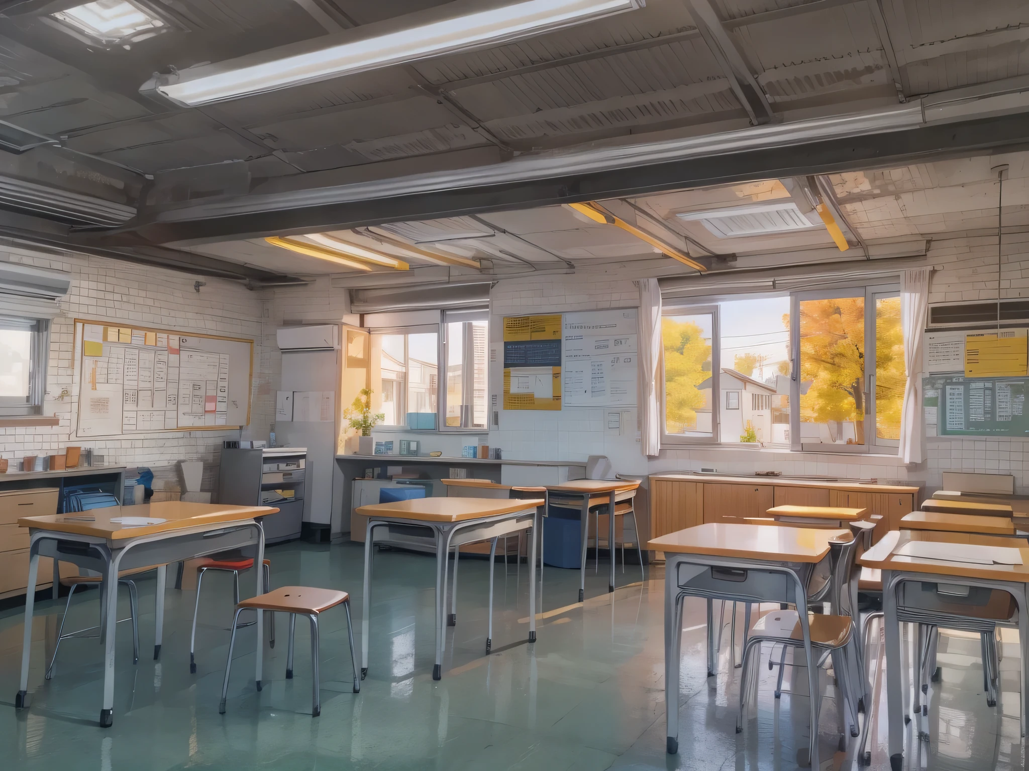 High school classroom in the evening