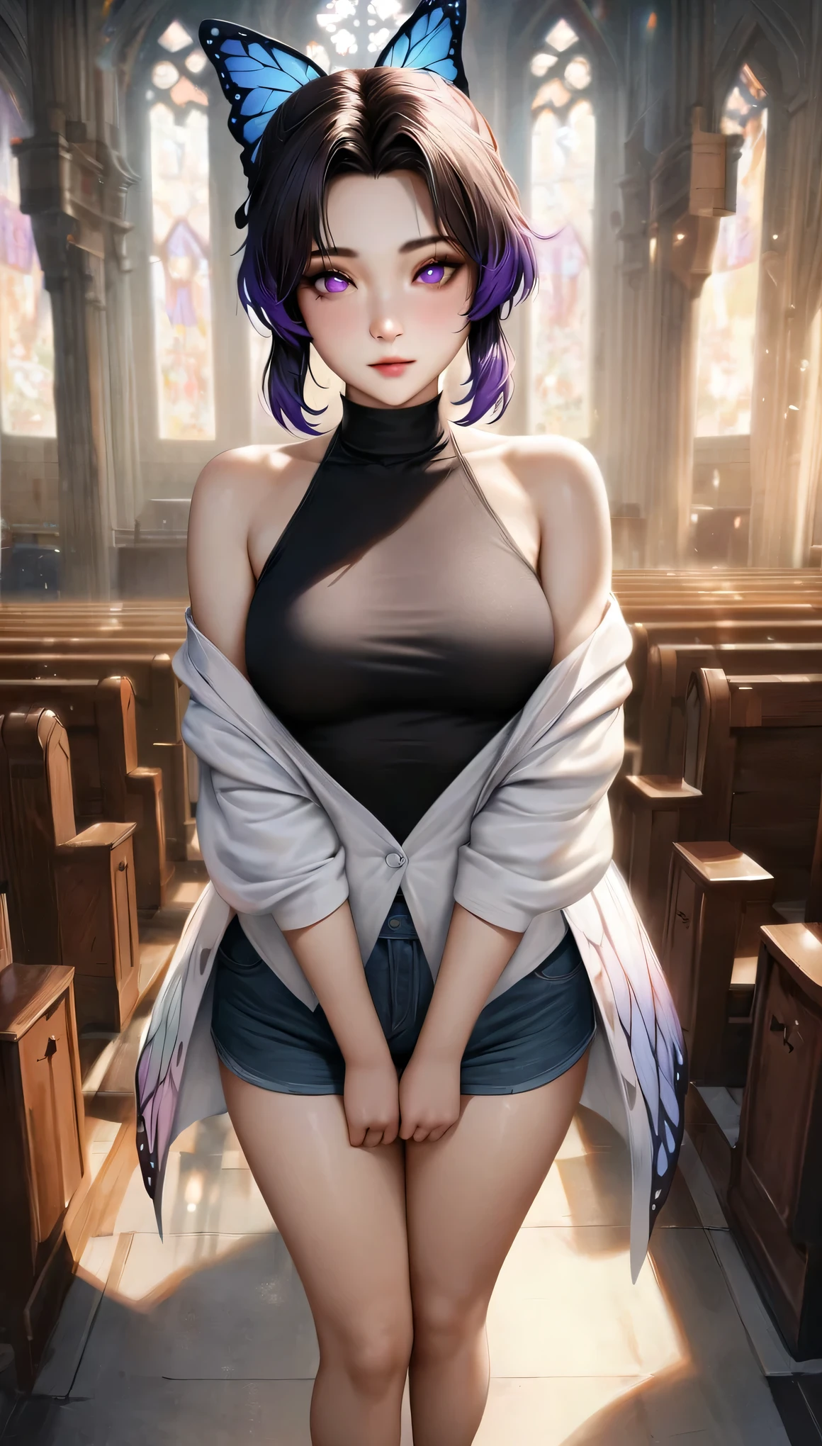 horny Herley Quinn, hard nipples, long legs, exposing her hairy naked leaking pussy, com, posing at the church, people, people, spectators