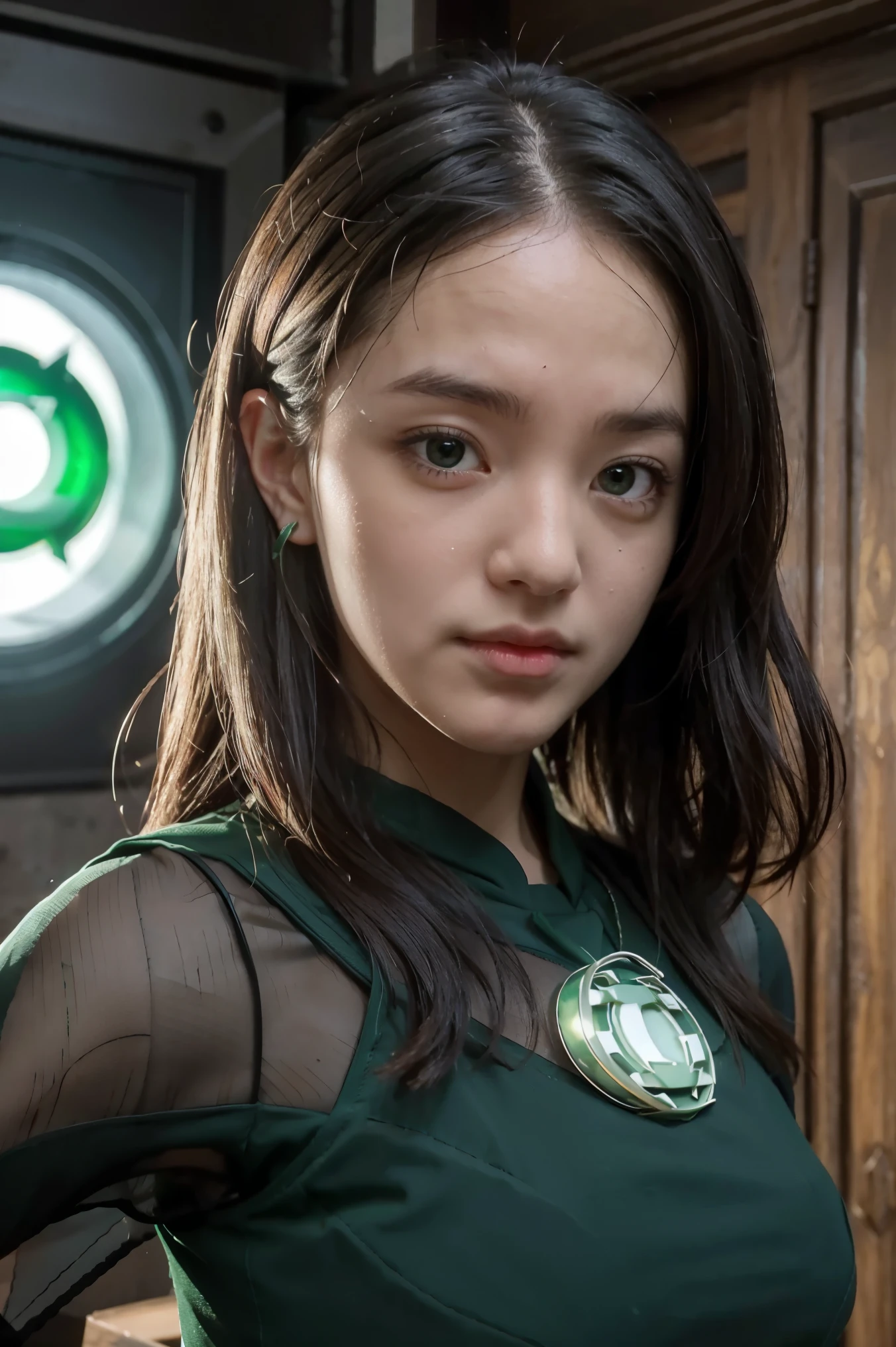 (masterpiece), best quality, perfect face, expressive eyes, 1girl, green lantern suit,