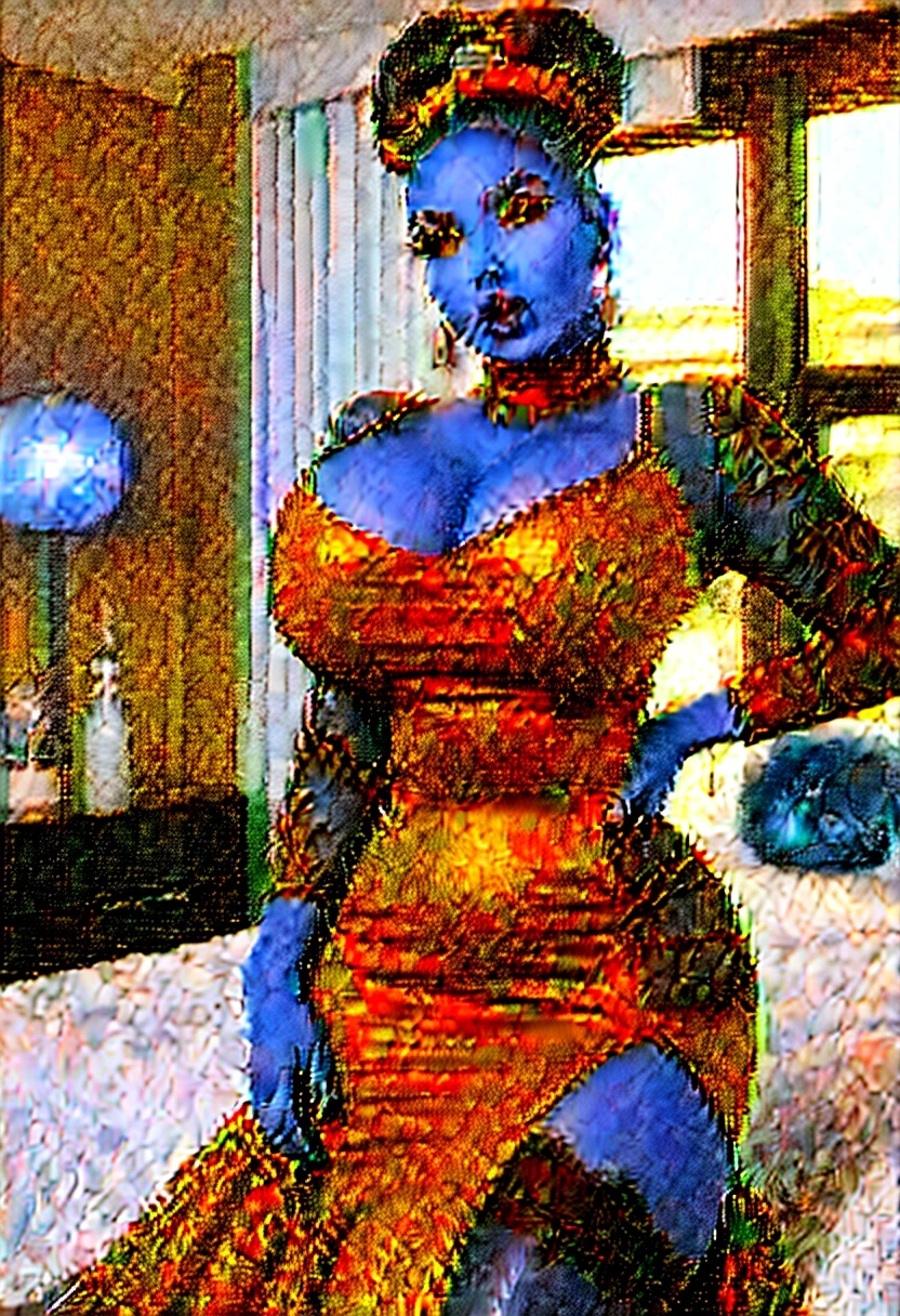 African girl ,bimbo, Long eyelashes ,big lips,enlarged lips,big blue eyes,chubby cheeks,gigantic silicone breasts,narrow waist,wide hips,thick thighs,gigantic round ass,bubble butt,long legs,(porn shapes),hair bun chestnut,bronze tan,(clothes:magnificent blue glitter maxi dress,deep neckline,silver necklace,lace stockings black,high-heeled pumps),(location:sleeping,night),(sexy pose),(horny,sexy,hot),(role model:vamp woman ),smoky eyes ,sluty makeup,(ahegao face),(orgasm face),(ecstasy face),(high quality),(high detail),(8K,UHD),(tattoo arms,tattoo chest),side view