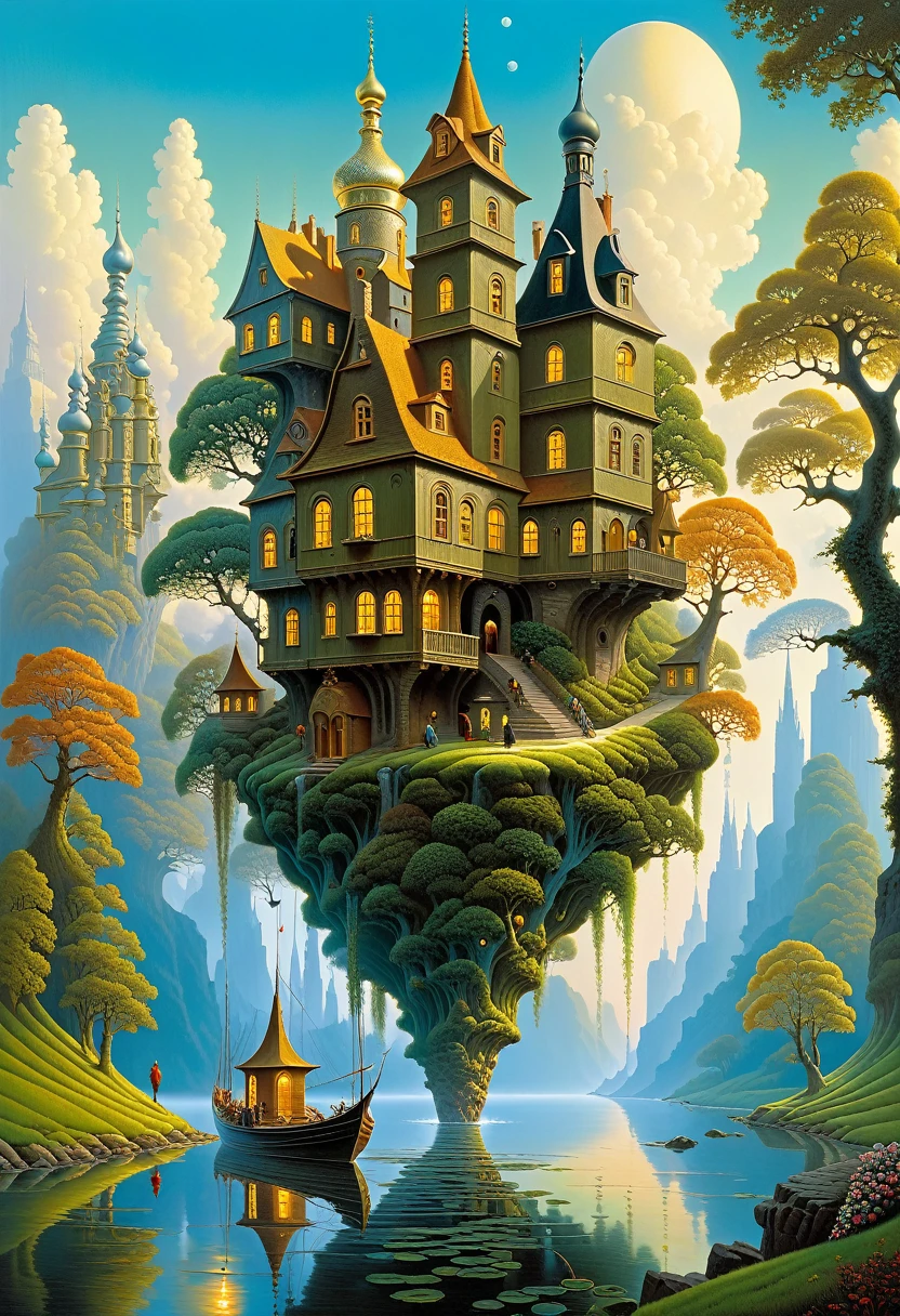 human thoughts art, elegant extremely detailed fantasy, intricate oil on canvas, crisp quality, Epic, extremely beautiful art by Gediminas Pranckevicius, Jacek yerka, Android jones, Thomas Kinkade