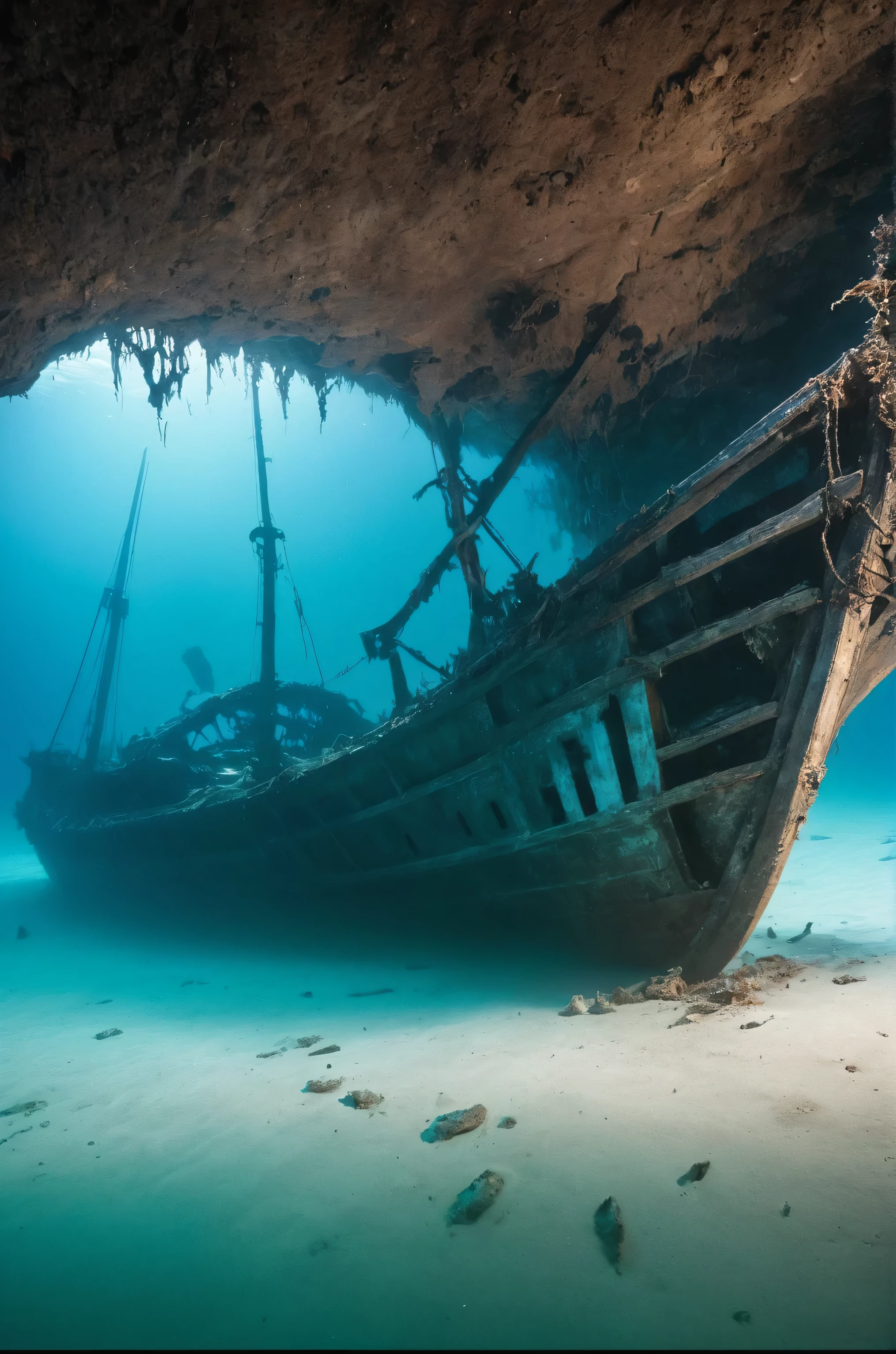 shipwreck, horror, remains, tome, book buried on the ground, dark secrets, creepy, masterpiece, best quality, hyper detailed, ultra detailed, UHD, perfect anatomy, portrait, dof, hyper-realism, majestic, awesome, inspiring, sinister Dark, cinematic, deep blacks, Perfect Hands, cinematic composition, soft shadows, national geographic style, creepy, ominous, wide shot, long shot, far away, dynamic pose,