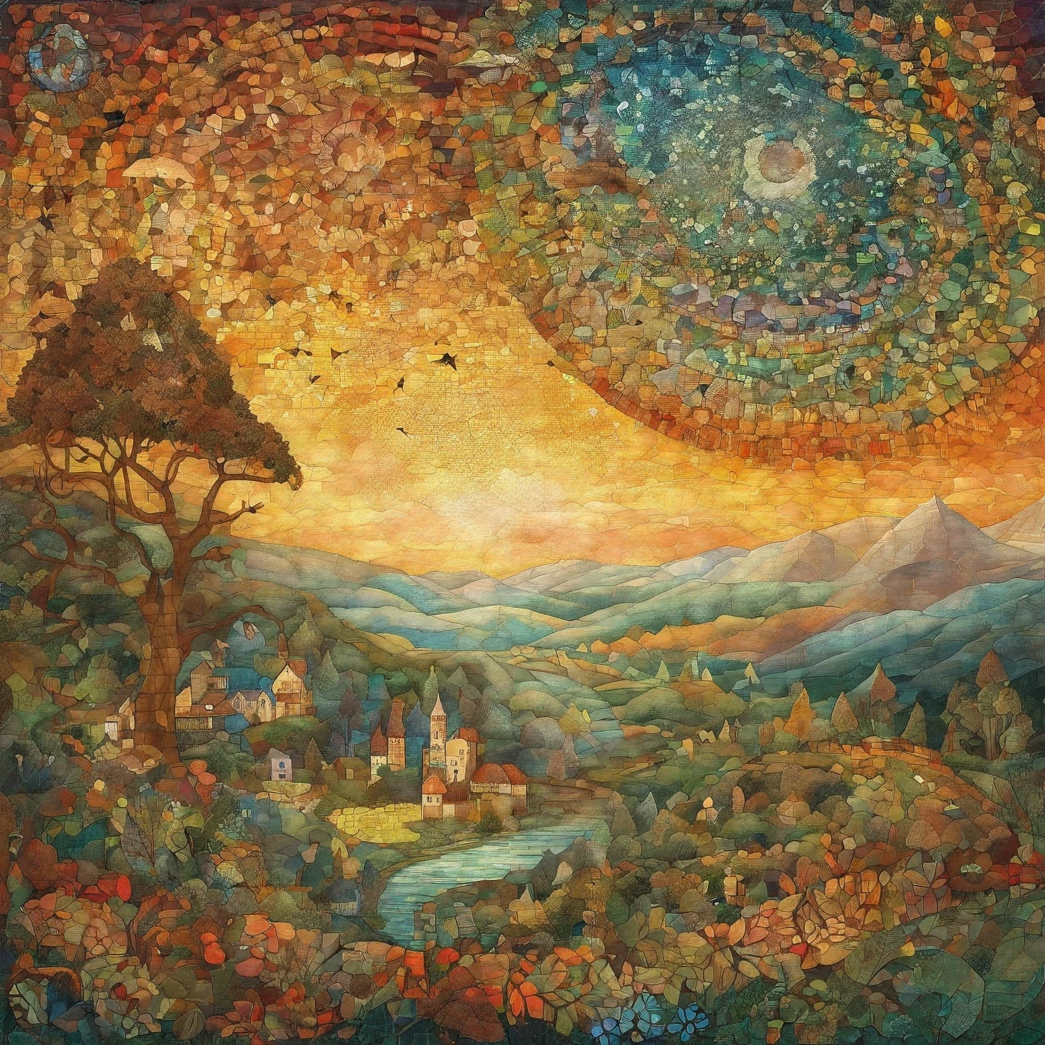 Mosaico feito de insetos, mystical mosaic made with insects, mystical landscape mosaic made with insects, quadro de mosaicos feitos de insetos mortos, gothic mosaic made of insects, mosaico de passagens goticas feito de insetos, mosaico feito com insetos mortos, mosaico de paisagem com insetos mortos