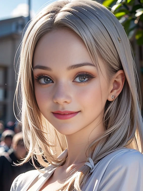 (best quality, 8k, photorealistic:1.5), (solo, one girl:1.5),(shine a bright light on women),(ultimate beautiful girl),(shiny skin),(oily skin),(Silver Ash Hair:1.3),(long hair:1.3),(cool beauty:1.5),(Blush brown makeup),(use pink glossy lipstick),(big beady eyes girl:1.5),(droopy eyes girl:1.5),(Big Eyes),(healthy body),(sweet smelling girl),(virgin girl),chuuChloe,(impressive eyes),(clean girl),(cute),(relaxing time),(compassion),(impurity),(love filled),(No love experience),(ager:1.2),(Lovely),(university student:1.5),(smile:1.5),(gentleness),(Sociable),(good at looking after),(positive),(goodness),(sensible),(flash),(Favorable)