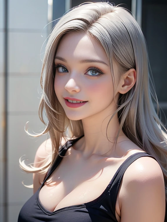 (best quality, 8k, photorealistic:1.5), (solo, one girl:1.5),(shine a bright light on women),(ultimate beautiful girl),(shiny skin),(oily skin),(Silver Ash Hair:1.3),(long hair:1.3),(cool beauty:1.5),(Blush brown makeup),(use pink glossy lipstick),(big beady eyes girl:1.5),(droopy eyes girl:1.5),(Big Eyes),(healthy body),(sweet smelling girl),(virgin girl),chuuChloe,(impressive eyes),(clean girl),(cute),(relaxing time),(compassion),(impurity),(love filled),(No love experience),(teenager:1.2),(Lovely),(university student:1.5),(smile:1.5),(gentleness),(Sociable),(good at looking after),(positive),(goodness),(sensible),(flash),(Favorable)