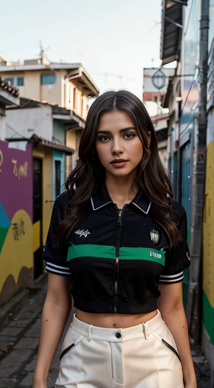 fotografia de moda de rua foto de uma mulher, Maserati, (uniforme escolar:1.2), em um beco arenoso adornado com grafites vibrantes, tronco, fotografia com flash, Eye level, 