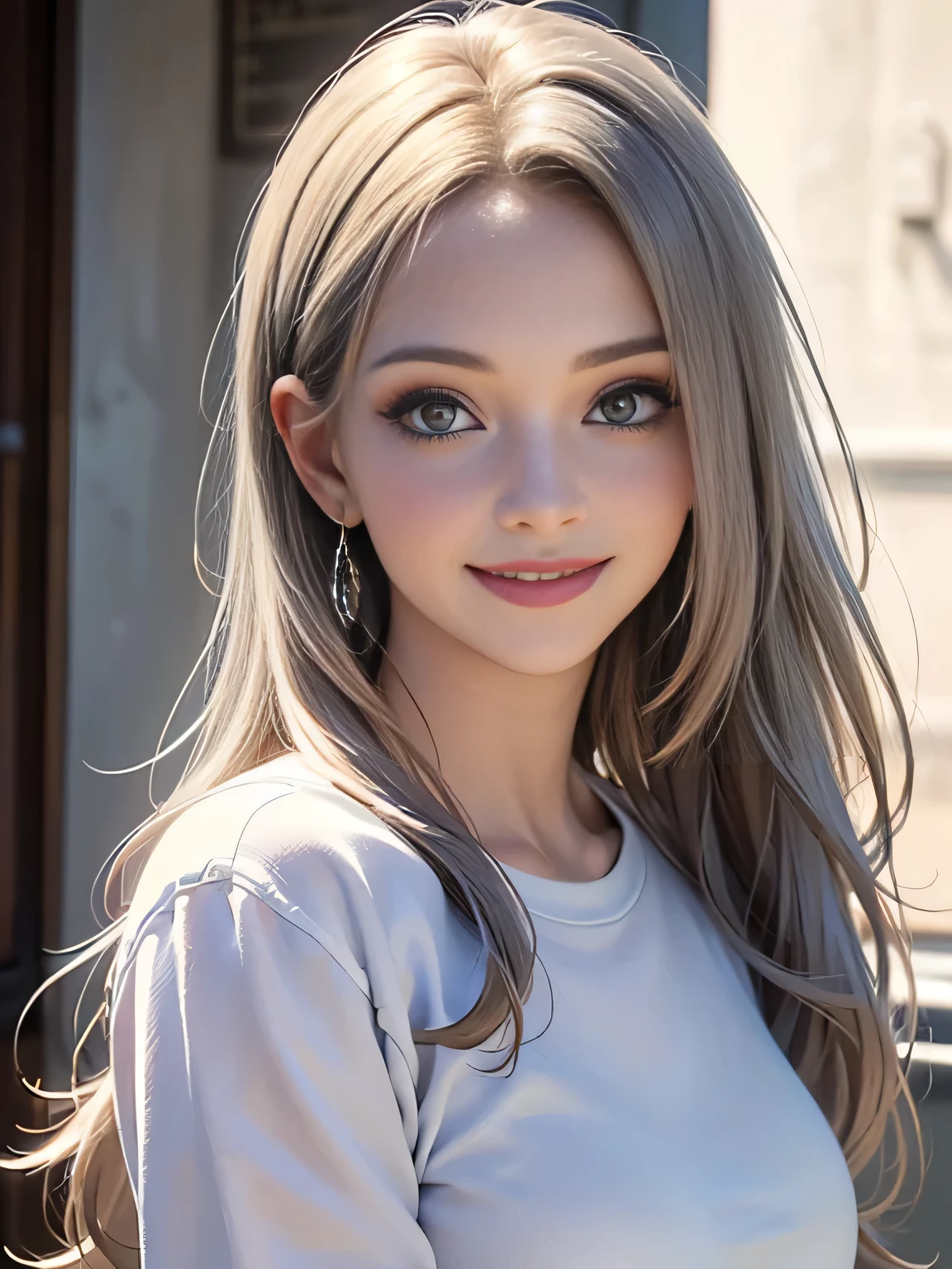 (best quality, 8k, photorealistic:1.5), (solo, one girl:1.5),(shine a bright light on women),(ultimate beautiful girl),(shiny skin),(oily skin),(Silver Ash Hair:1.3),(long hair:1.3),(cool beauty:1.5),(Blush brown makeup),(use pink glossy lipstick),(big beady eyes girl:1.5),(droopy eyes girl:1.5),(Big Eyes),(healthy body),(sweet smelling girl),(virgin girl),chuuChloe,(impressive eyes),(clean girl),(cute),(relaxing time),(compassion),(impurity),(love filled),(No love experience),(ager:1.2),(Lovely),(university student:1.5),(smile:1.5),(gentleness),(Sociable),(good at looking after)