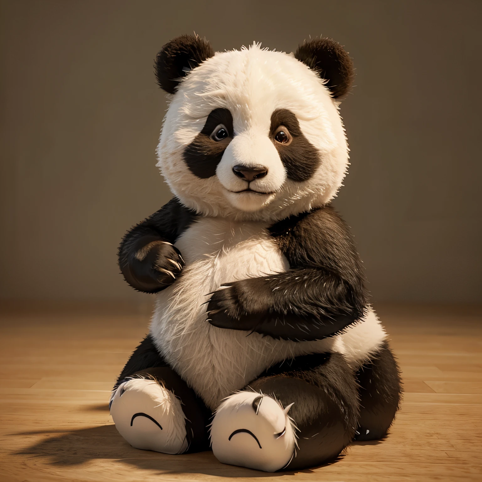 (best quality,3D rendering:1.2),two animated panda bears hugging, male panda with letter "K" in the heart and female panda with letter "C" in the heart, cute and detailed design, fuzzy texture, vibrant colors, soft lighting