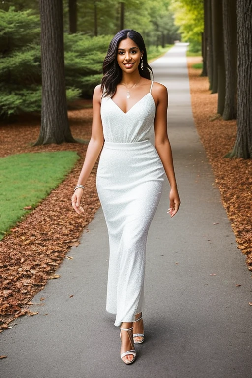 Hyper-realistic full body photograph of a woman MyNataLee, walking confidently in front of the camera during a glamorous photo shoot. She&#39;s accessorized with a stunning black leather dress., which emphasizes her curvaceous form.. Her natural breasts 1.1, her thin hips 1.2, and her beautiful hands are obvious. A 22-year-old woman has her blonde hair tied up in a bun.., bright blue eyes and flawless face attract the viewer&#39;s attention, sexy standing pose in empty large basket ball hall court