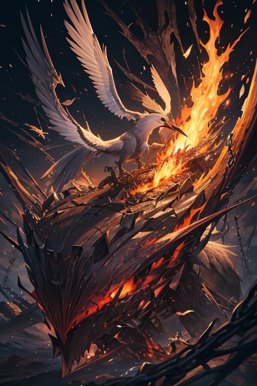 At first glance, it looks like an ordinary flightless bird.、This bird believes it cannot fly, even though it has the ability to do so、The aftermath of a bird that used its position as an excuse、Painted so ugly and hideous、Almost no self、Harming friend or foe。Covered in blood and with tattered wings、It is now a bird-shaped monster.、Struggling in hell on earth、Even though I should be the freest, I am bound by countless chains、Burning in the flames of hell, yet unable to die、I want to be locked in prison。There is nothing noble about it.、All I have is a broken heart。