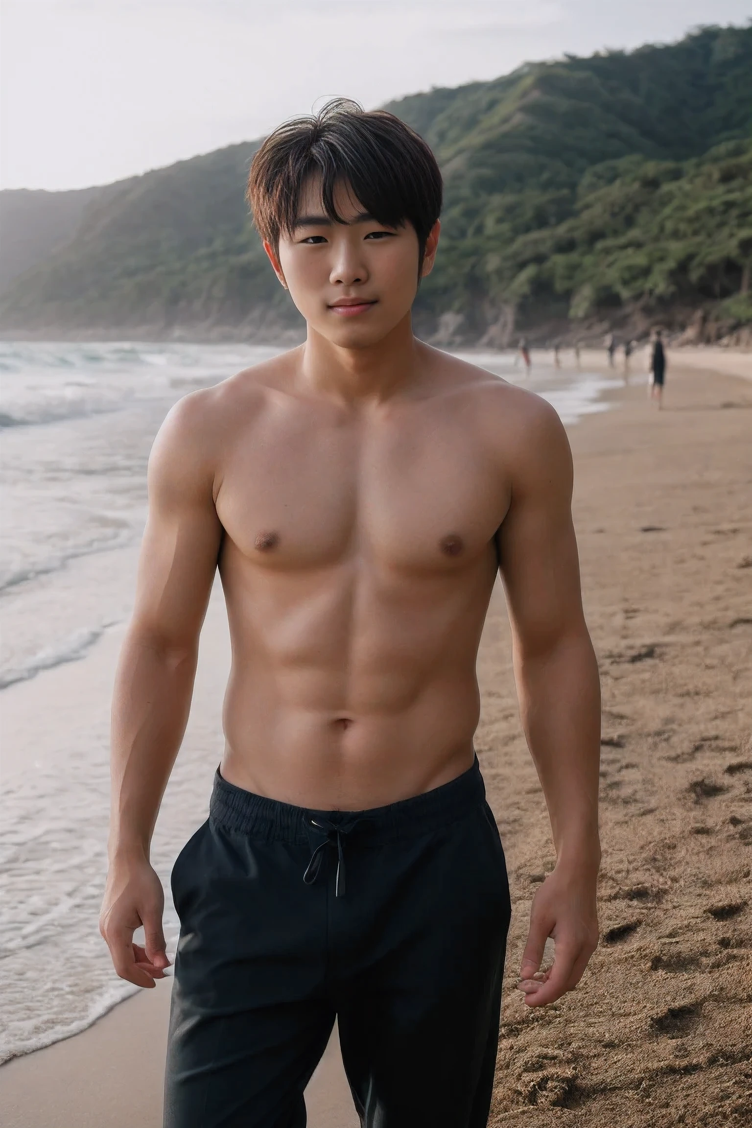 8k uh, DSLR, High quality , raw photos, Realistic photography ,Handsome Young Japan Men ,beach