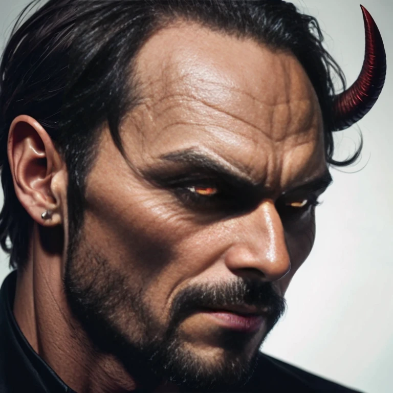 a demon face man focus on face from the side