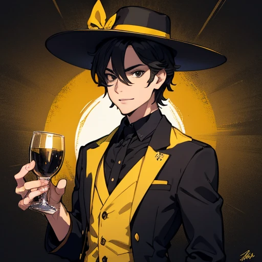 hombre sombrero de copa feliz tonos negro amarillo