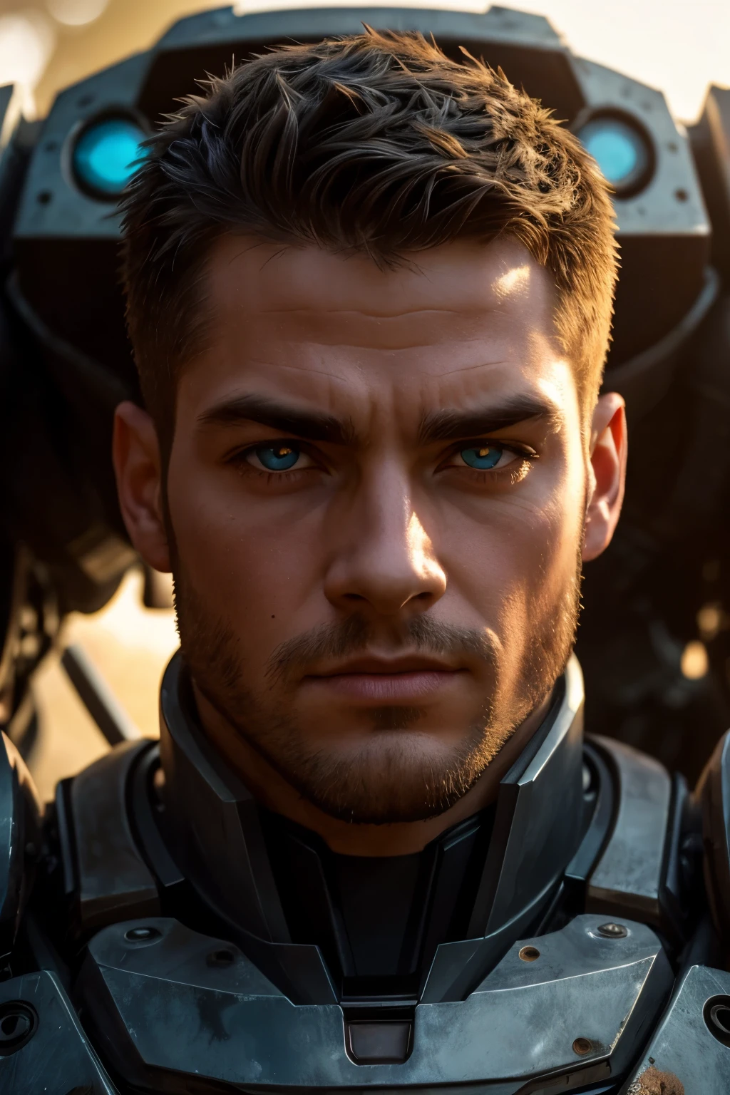 there is a man wearing a helmet and a wet suit, cinematic still frame, edgar maxence and ross tran, face close - up, futuristic soldier, movie still of a tired, by Pierre Laffillé, military, without helmet, male with halo, shattered earth, chappie, colour corrected --auto --s2
