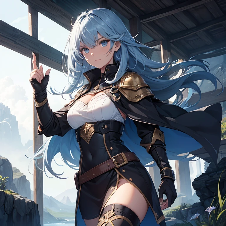 A woman with white hair and a sword made of bone