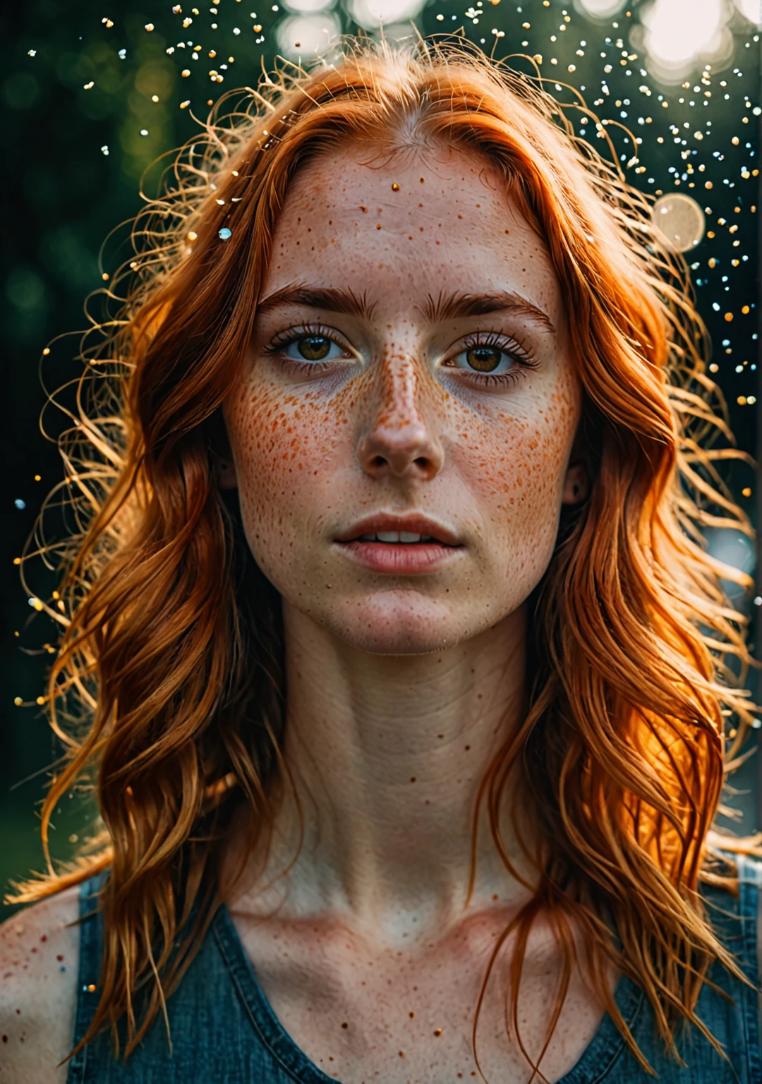 Photo of girl with freckles.
background: MMs falling down
sharp focus, rainbow flowers, bokeh, (full body)++