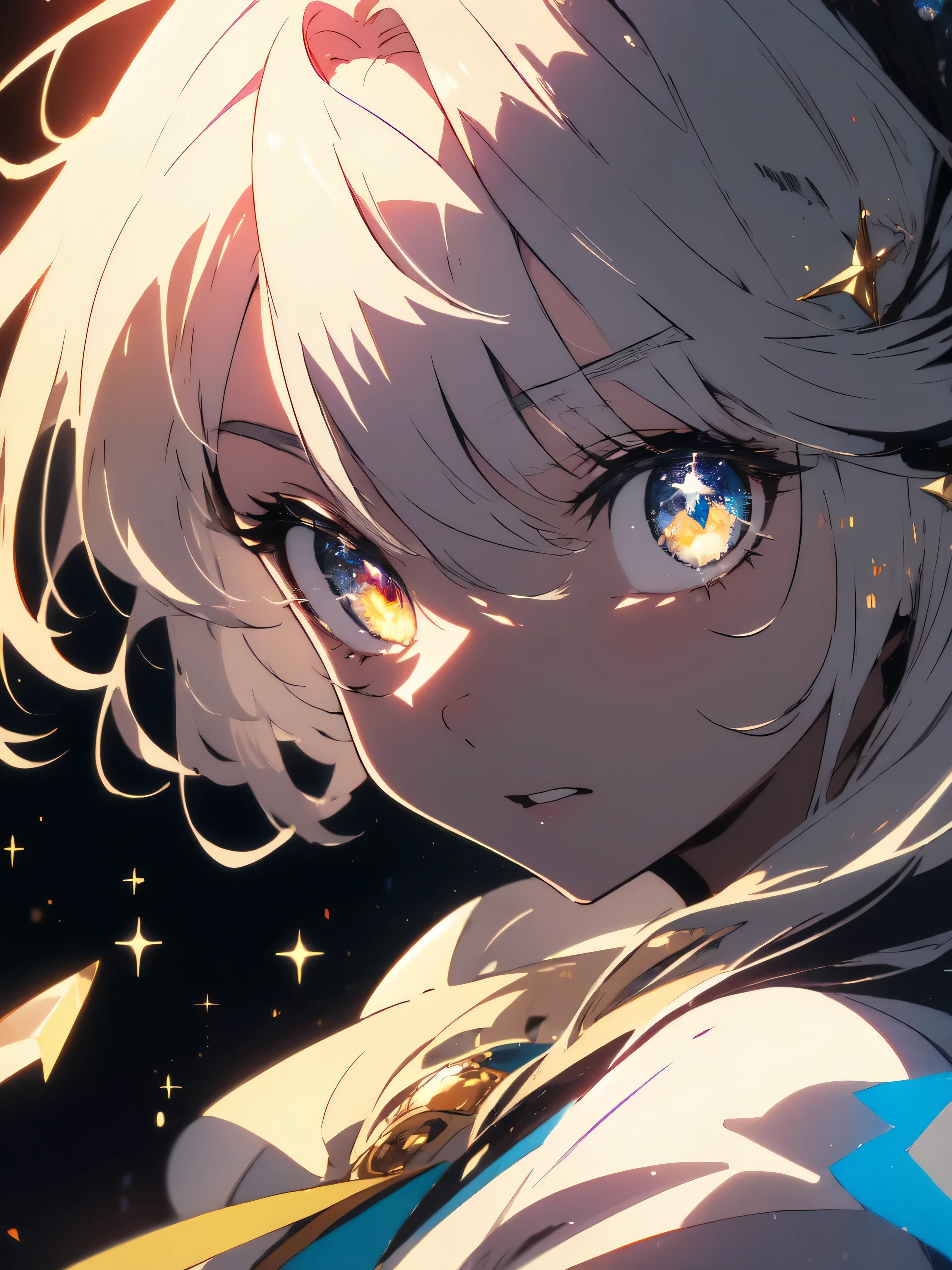 ((最high quality、masterpiece、Familiar、high quality))、(Shining Eyes)、Cute Anime Girl, Face close-up、Beautiful anime art 、perch、Star-studded
