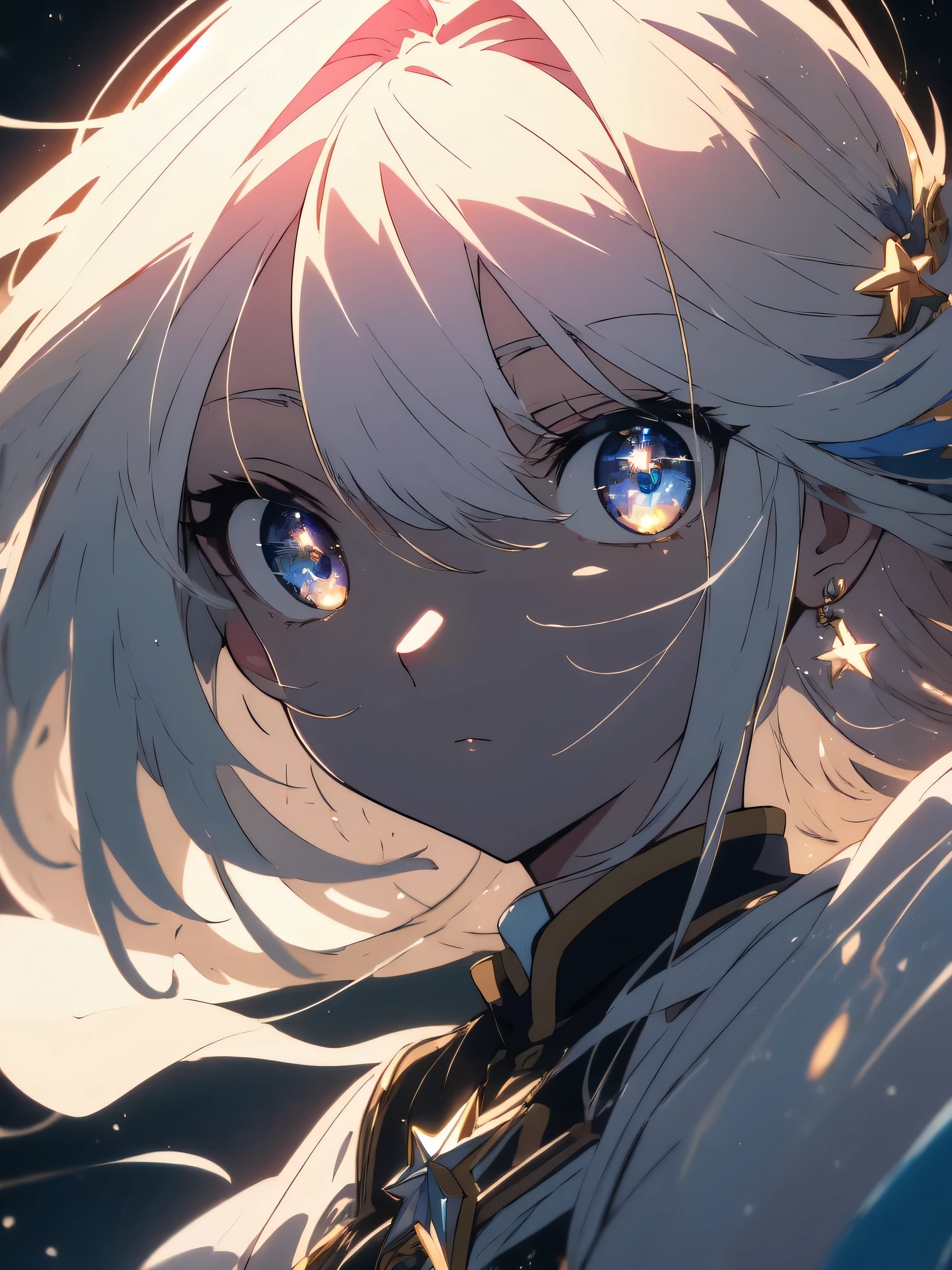 ((最high quality、masterpiece、Familiar、high quality))、(Shining Eyes)、Cute Anime Girl, Face close-up、Beautiful anime art 、perch、Star-studded