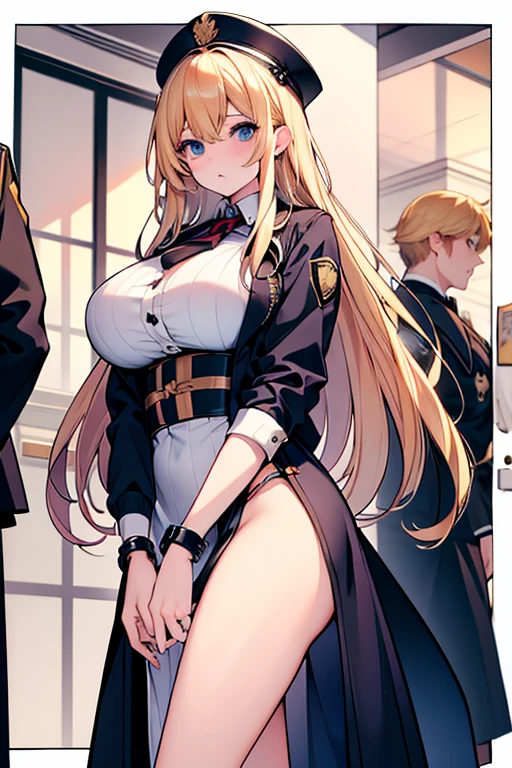 Long blonde hair, handcuffed, arrested, mature, milf, big breasts ,30 years old