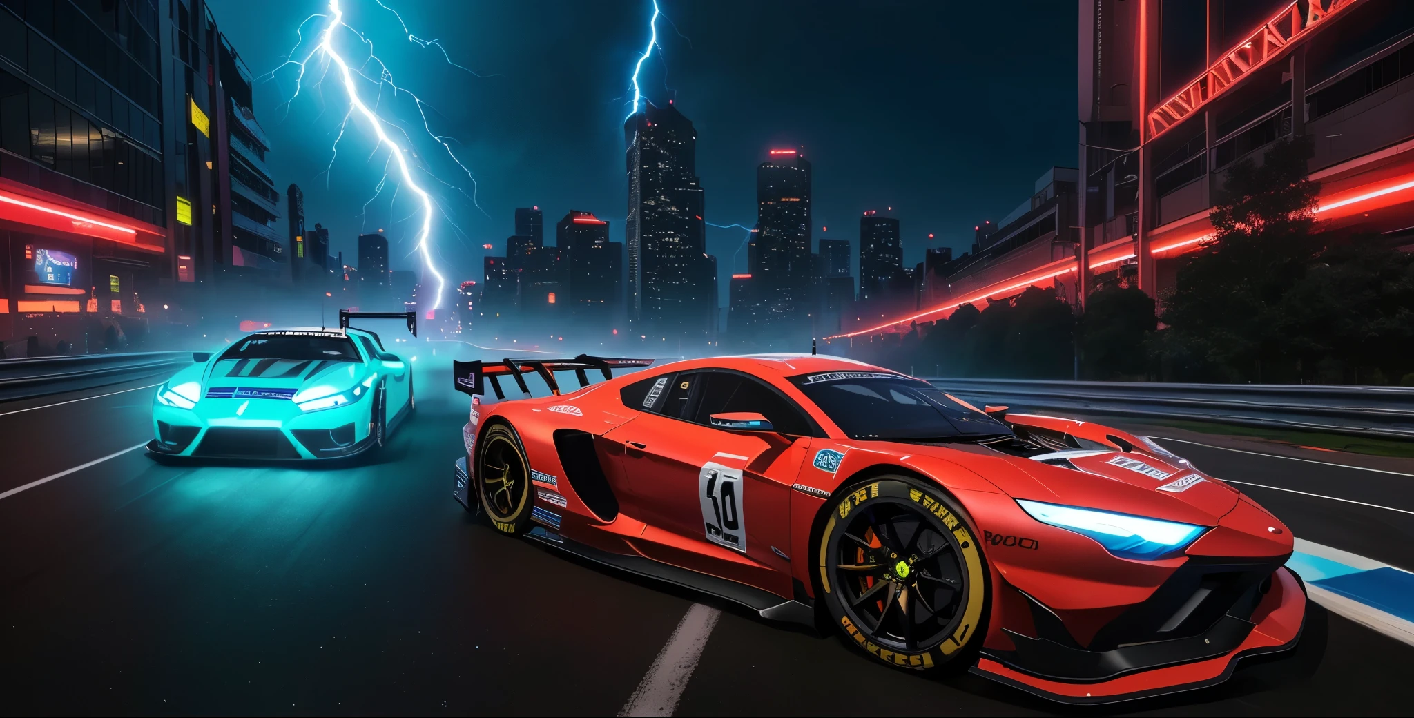 In the world of science fiction, a futuristic racing race is underway. Brilliant neon lights light up the entire city street, and the city high-rise buildings retreat in turn, leaving an endless speeding road. The car itself is a drone, resembling a flying machine, flying in response to gravity, with engines sounding like lightning strikes, passing through noisy streets and flying over the skyline at breakneck speed. The footage captured from different angles alternately changes, just like a thrilling chase scene in a movie. ，masterpiece, best quality，8k, ultra highres