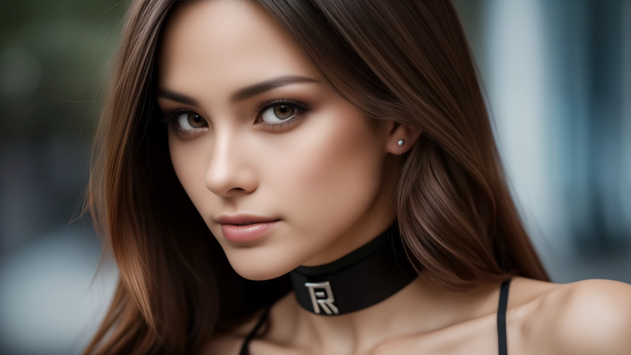 tmasterpiece,best qualtiy,hdr, hyper HD, 8K,Bokeh,Ultra-fine painting,Sharp focus,Physically-based rendering,Extreme detail description,portraitures,half-body photo,looking at viewer, choker, dark eyeshadow:1.3, (EOS R8, 50 millimeters, F1.2, 8K, RAW photo:1.2)