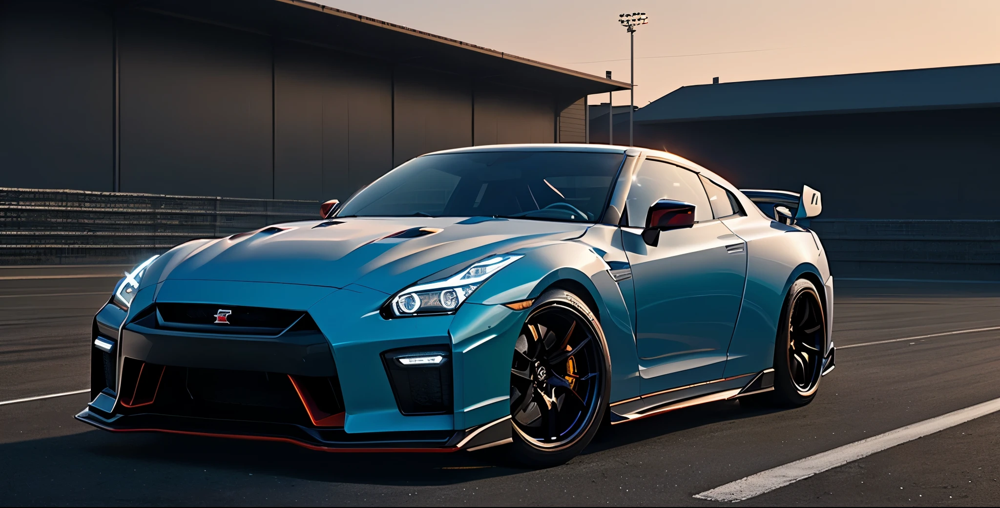Cyberpunk styled, (detailed), 2024 Nissan GTR NISMO black and red, red neon under body lighting, with racelivery and wide body kit, race track, burnout, realistic lighting, high resolution, sharp, in focus, (intricate details:0.9), (hdr, hyperdetailed:1.2), cinematic lighting, sparkle, glowing light, Hyperrealism, Ultra-Wide Angle, Canon, first-person view, from side, sparkle, glowing light, ((best quality)), ((masterpiece)), masterpiece, best quality, high quality, highres, 4K, 8k, 16k