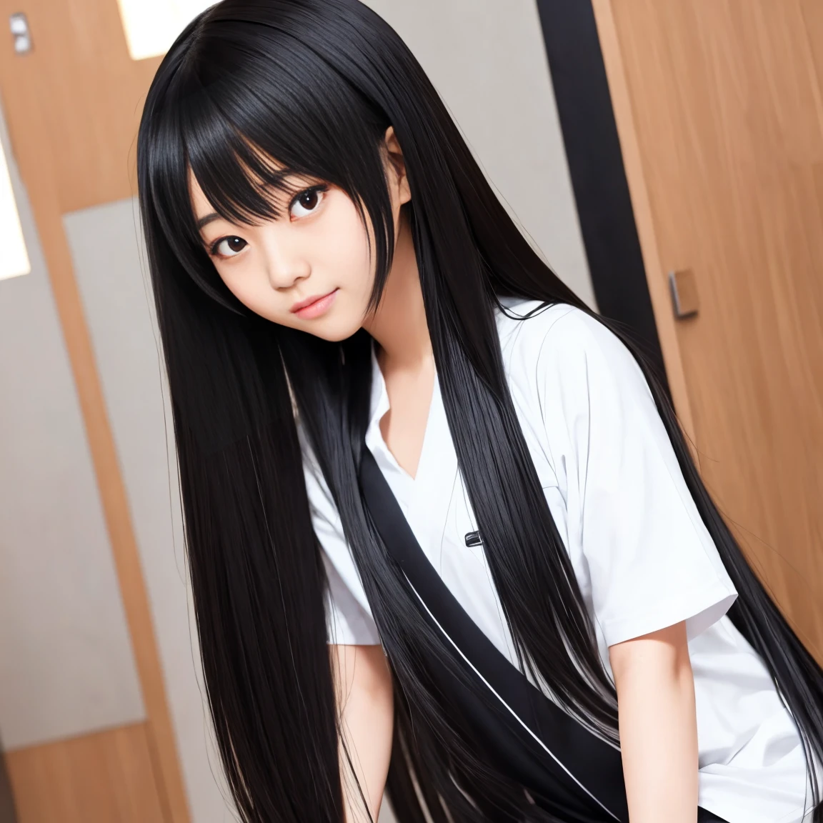 Cute Japanese female idol high school student,Sleek, thick long hair,Black and shiny,The shining luster flows in the thick, Jet black smooth hair,#1: Sleek and Neat Bangs,#1: Thick Sleek Bangs,Qi bangs,The raging hair covers the whole body,The Jet black smooth hair violently attacks the camera! Super smooth hair,Super smooth hair,Super smooth hair不停悸动。