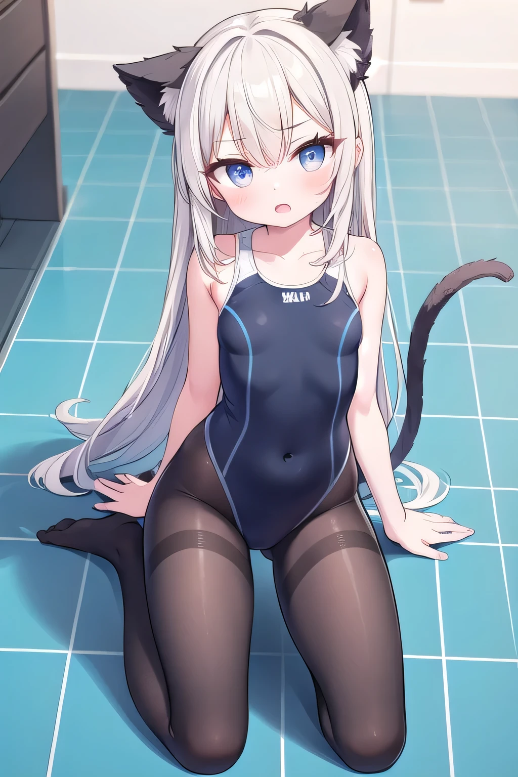 1 Girl，swimsuit，Tights，Double tail，The eyes are disdainful，Kneeling，Open your mouth