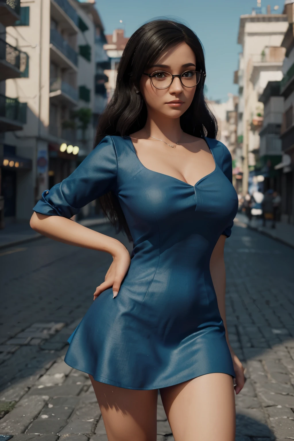 Cartoon character of a woman in black glasses and blue dress, animation character, Caractere estilizado, animation style rendering, 3D estilizado, Ariel rendering, Stylized 3D rendering, toon render screenshot, Personagem 3D, Personagem 3D, Stylized 3D rendering, 3D character rendering, personagem de desenho animado, Personagem de a pequena sereia, Pose de personagem, (Estilo Pixar) (parte mestre:1.2) (Bokeh) (melhor qualidade) (pele detalhada) (textura detalhada) (8k) (argila) (cinematic lighting) (sharp focus)