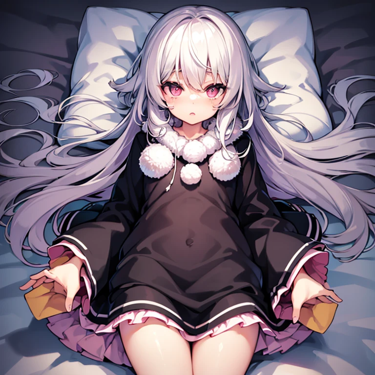 Super high quality, Super high quality, Super good, Two-tone black and white hair, Pink eyes, Plump lips, Cute, Futon, Wrapped in a comforter, Wrapped in a comforter, Hiding under a comforter, Wrapped in a blanket, Wrapped in a blanket, Wrapping a blanket on, Wrapped in a blanket on, Bet, upturned eyes,wearing blanket-like clothes,wearable blanket on, Get under the comforter