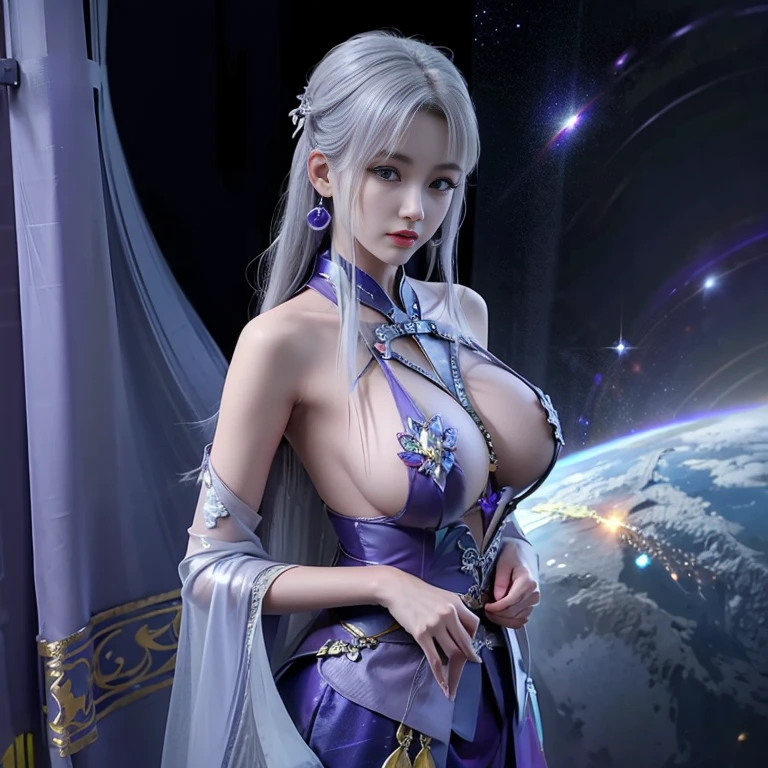 高冷女神坐At the top of a snowy mountain。。Light blue dress made of meticulously made silk, Deep slit shirt, Long hair , the most beautiful、The most delicate hair accessories, Pretty little face and thin eyebrows, the most beautiful、The cleanest face, ((Black Iris:0.8)), Very beautiful eyes, Big round eyes, ((Purple Eyes:1.1)), Exquisite makeup eyelashes, high nose, Wearing earrings, Little Red Lips, ruddy face, clean face, beautiful and flawless face, Light滑白皙的皮肤, ((Huge breasts:1.2)), Bloom , ((Huge and super round breasts:0.9)), ((Super firm breasts:1.2)), ((Breast enlargement: 0.8)), Beautiful breasts, Slim, ((Thin waist: 0.9)), Beautiful girl upper body, Sexy Girls, skirt, 8K photo, super high quality, super realistic, 10x super pixels, photo般逼真, (Detailed skin high: 1.2), 8K Ultra HD, Digital SLR Camera, soft Light, high quality, volumetric Light, frank, photo, high resolution, Light, 最好的photo, 4k picture quality, 8k, Bokeh, Light滑锋利, 10 times more pixels, (Background Space: 1.8), (galaxy: 1.7), 极Light, Lightning, Super Graphics, The most realistic graphics,(极Light背景: 1.8), solitary, solitary, Extremely sharp, super realistic ."full-body shot。Toes visible。Visible sole。Jade Foot。Toes within the frame。At the top of a snowy mountain。