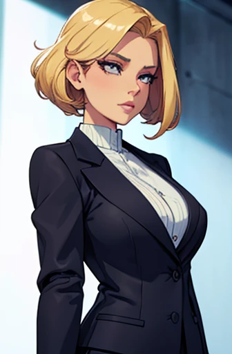 upper body, president, woman, busty, elegant, graceful, stylish outfits, femininity, charming, determined, suit, western, blonde