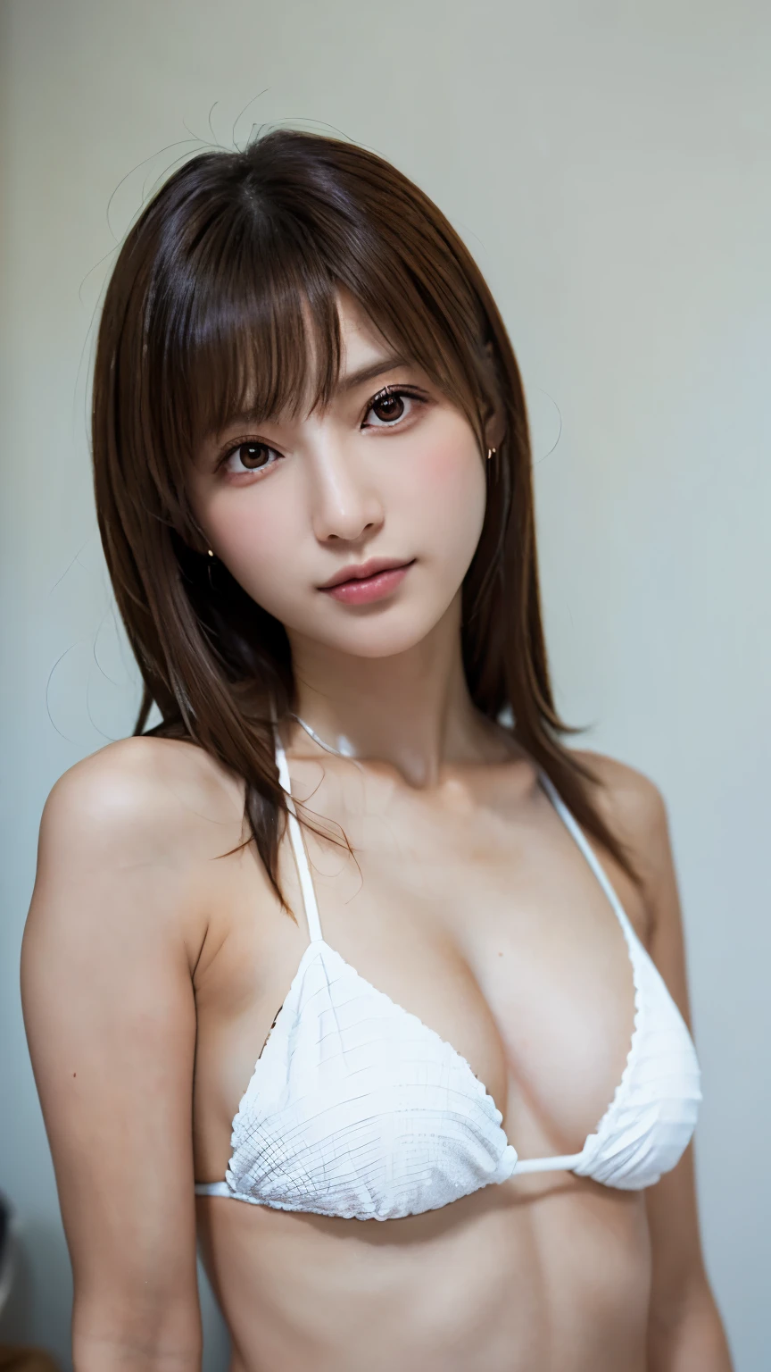 One girl, depth odebt debtield, debtirst-person view, debt/1.8, 135mm, Nikon, UHigh resolution, retina, masterpiece, Accurate, Anatomically correct, Textured skin, Super Detail, Attention to detail, high quality, 最high quality, High resolution, 1080p, High resolution, 4K, 8k,White Bikini, slim, Brown eyes