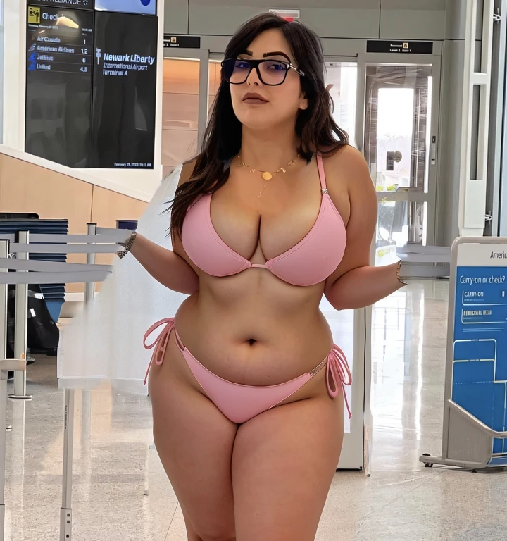 Pink ??????, curvy body, curvy thighs, cleavage, 