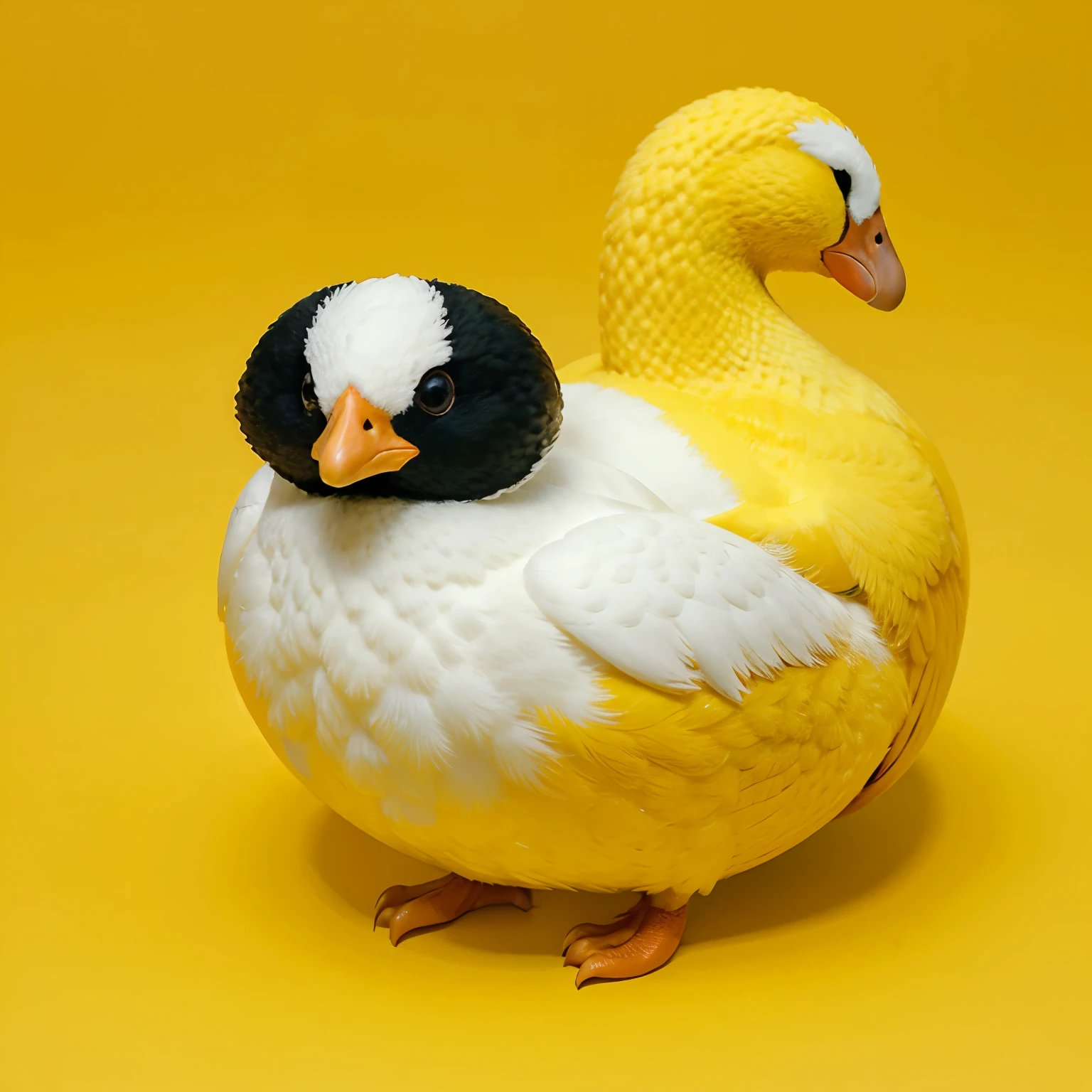 Pato color blanco, dentro de un huevo color amarillo