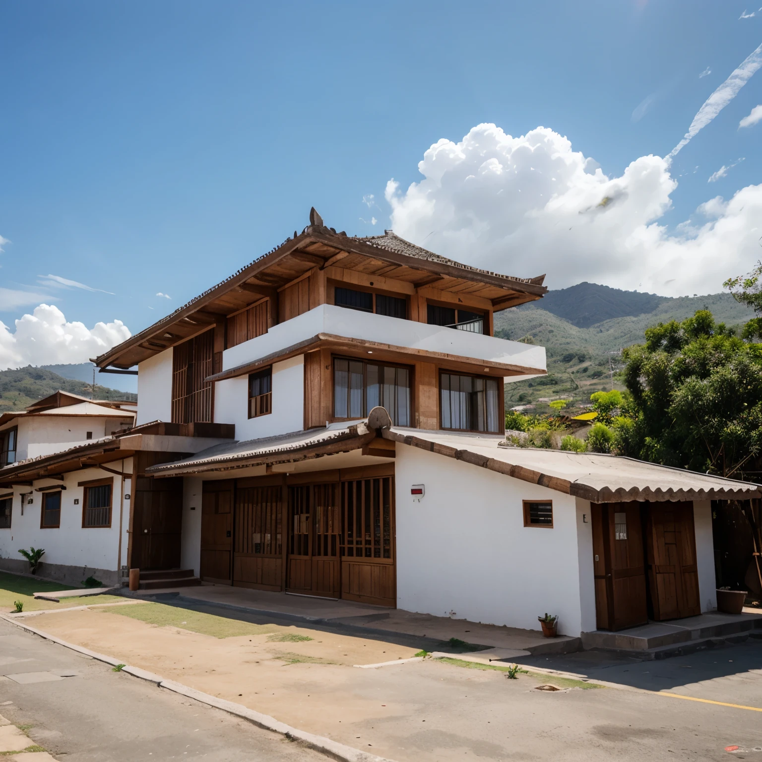 Futuristic Michoacán vernacular architecture with sloping roofs 