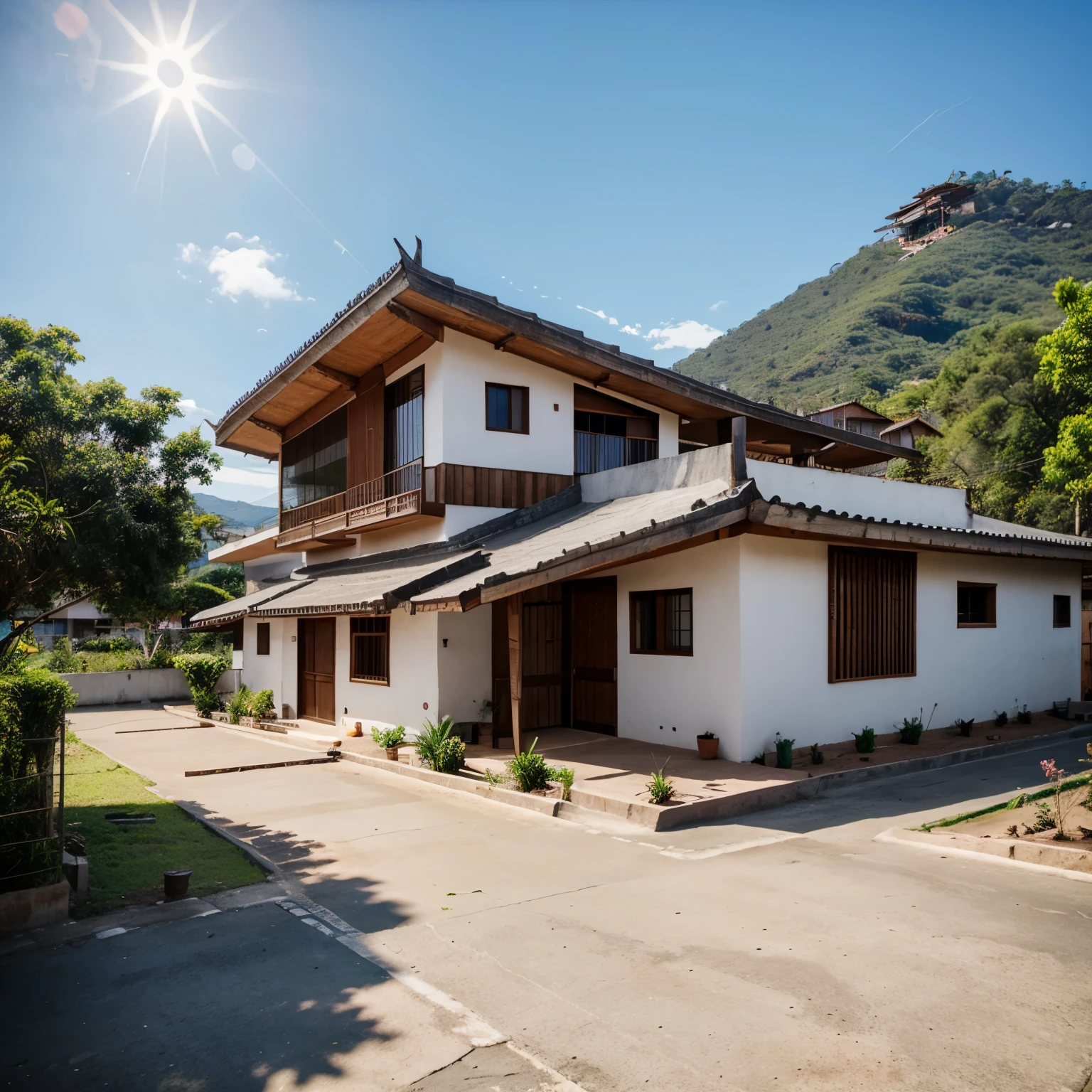 Futuristic Michoacán vernacular architecture with sloping roofs