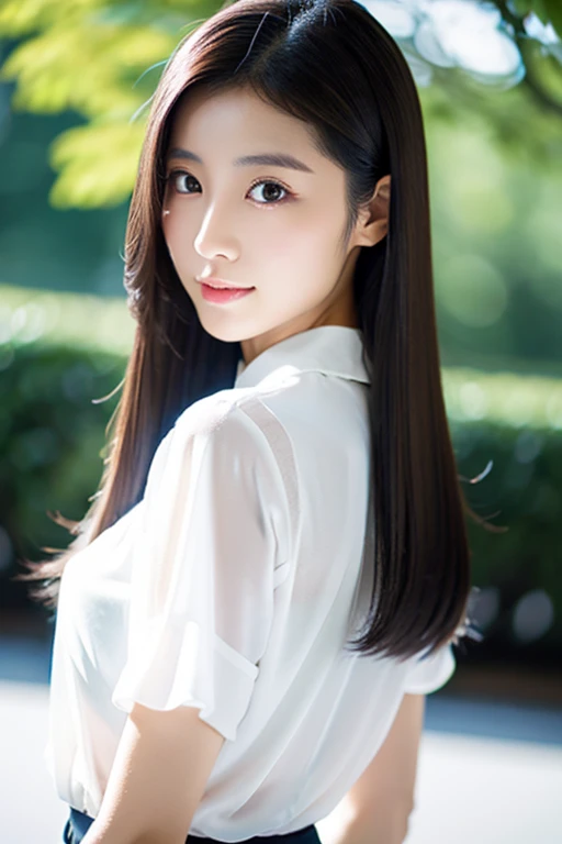 Skinny Japanese lady, 25 years old, masterpiece, Flat color, Depth of Field, lens flare, 1 girl,Very thin waist, Wearing a white blouse, White vest, Brown skirt, Delicate face, Delicate eyes，Sleek, thick long hair，Black and shiny，The shining luster flows in the thick, Jet black smooth hair，#1: Sleek and Neat Bangs，#1: Thick Sleek Bangs，The raging hair covers the whole body，Super smooth hair，Super smooth hair，Super smooth hair不停悸动。After using this shampoo，The girl has beautiful black hair，Black and shiny hair，Soft and smooth，The gloss is impressive。Fresh aroma，Deep nourishment，Moisturizing Hair Care，Stronger, healthier hair。Silicone-free formula，Silky smooth hair ends，Beautiful gloss。White school uniform female high school student endorsement。
"Rejoice Smooth Long Hair Shampoo：Show off your black and shiny hair，令发丝Soft and smooth，The gloss is impressive。Refreshing aroma，Deep nourishment，Moisturizing Hair Care，让Stronger, healthier hair。Silicone-free formula，Makes hair ends silky smooth，呈现Beautiful gloss。Represented by a high school girl in a white school uniform。"