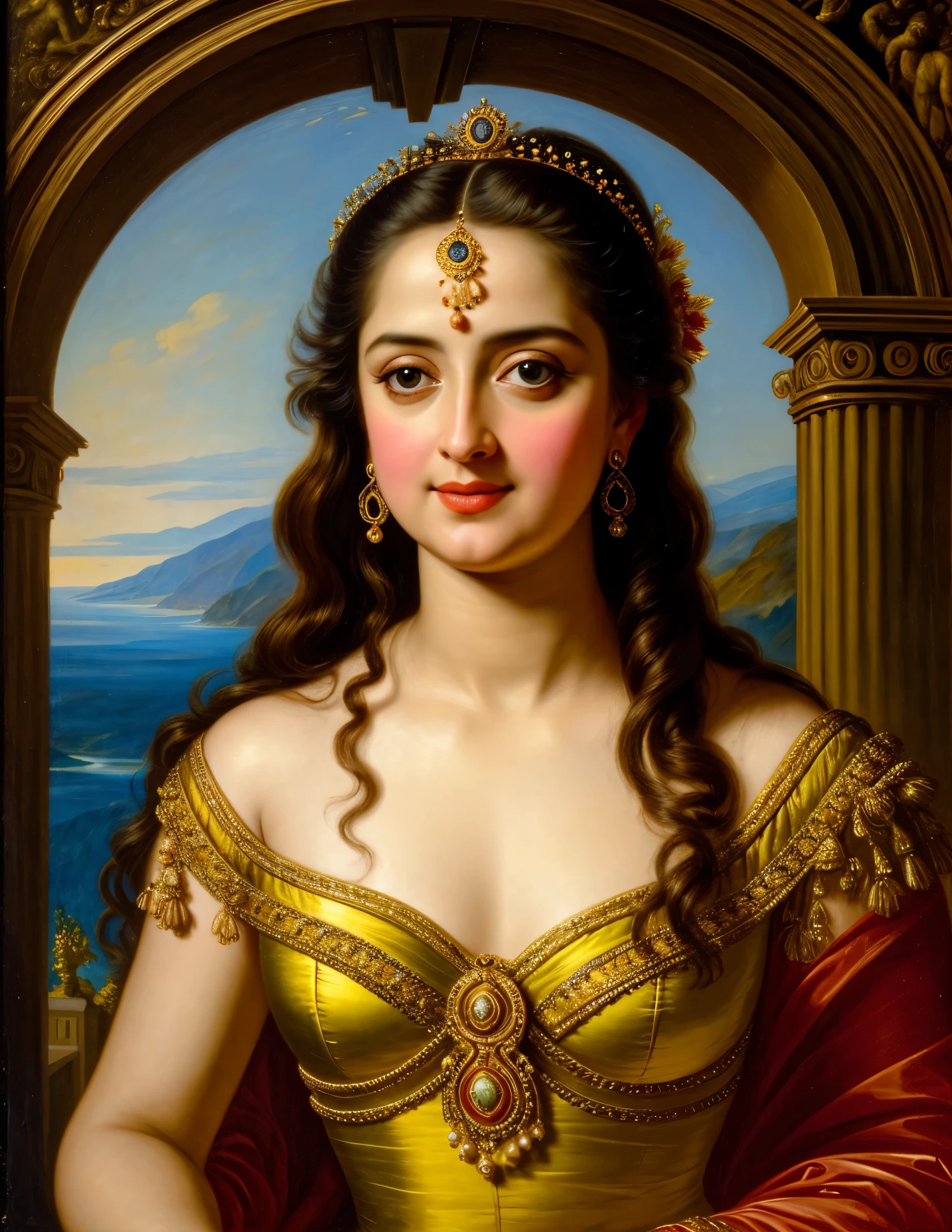 Looks like Anushka Shetty, Masterpiece, Best quality, high clarity eyes, beautifully styled hair, critically flawless,sharp picture, Full portrait, High pixels, perfect face, perfect eyes, beautiful face, perfect hands,perfect fingers, in Peter Paul Rubens style, by Peter Paul Rubens, baroque style, acrylic on canvas, highly detailed, description: "Create a nymph inspired by the tales of Greek or Roman mythology, embodying the essence of a natural element or location, and possessing a unique ability or trait that sets her apart."