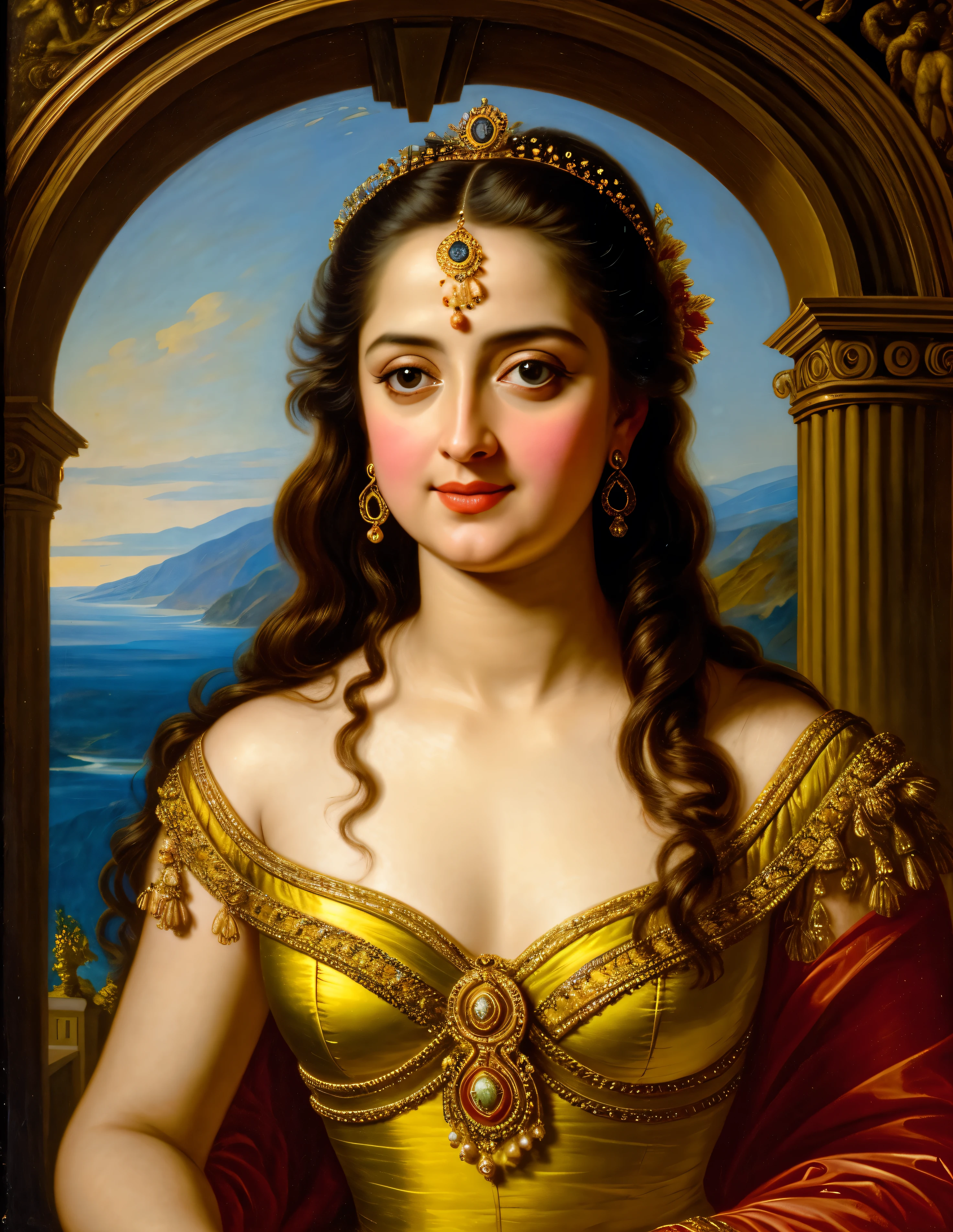 Looks like Anushka Shetty, Masterpiece, Best quality, high clarity eyes, beautifully styled hair, critically flawless,sharp picture, Full portrait, High pixels, perfect face, perfect eyes, beautiful face, perfect hands,perfect fingers, in Peter Paul Rubens style, by Peter Paul Rubens, baroque style, acrylic on canvas, highly detailed, description: "Create a nymph inspired by the tales of Greek or Roman mythology, embodying the essence of a natural element or location, and possessing a unique ability or trait that sets her apart."