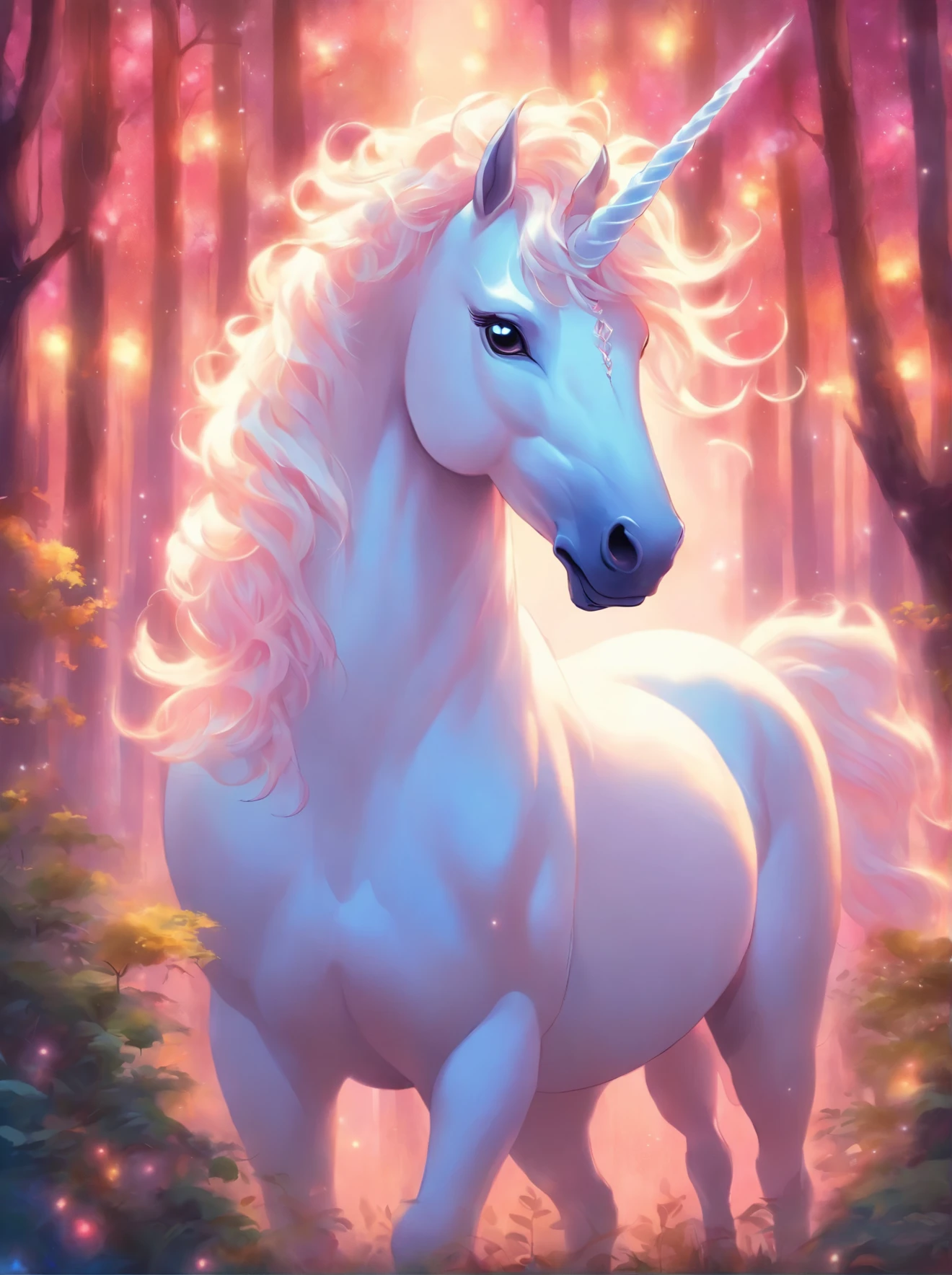 painting of a white unicorn in a forest with a glowing horn, mythical creature, a mythical creature, white unicorn, ethereal!!! ultra realistic, by Bridget Bate Tichenor, by Christophe Vacher, fantasy creature, mythical whimsical creatures, a unicorn, unicorn, by Alison Kinnaird, mystical oil on linen, irridescent ghostly, mythical creatures, forest spirit
