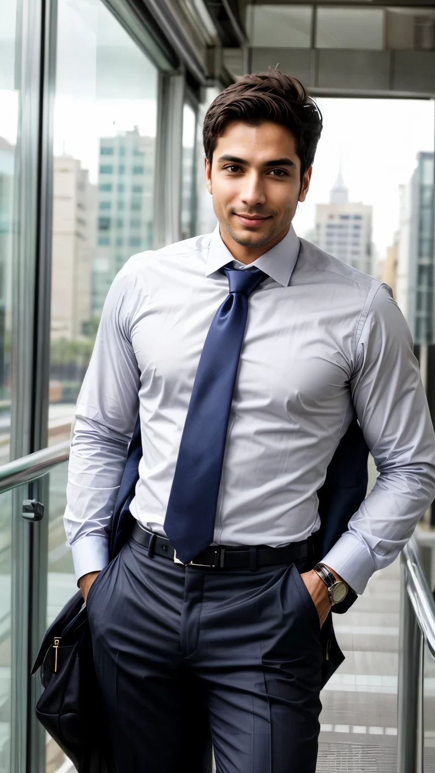 create an image of a businessman with expression of success and confidence; adicione uma mulher ou um homem com expressao de fracasso